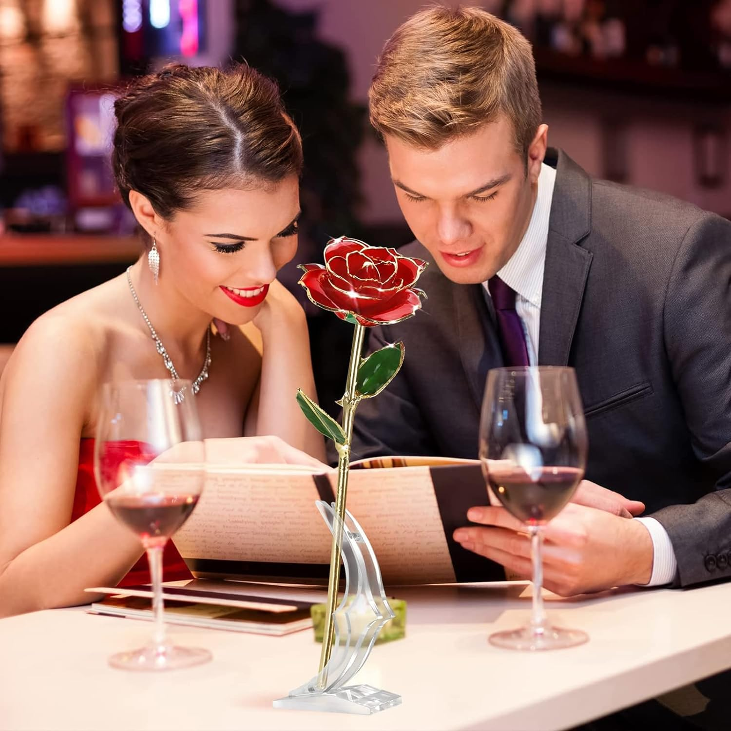 VIYNRAN Gold Dipped Rose, Viynran Long Stem 24K Gold Dipped Real Rose Lasted Forever with Stand, Best Romantic Anniversary Valentines Day Gifts