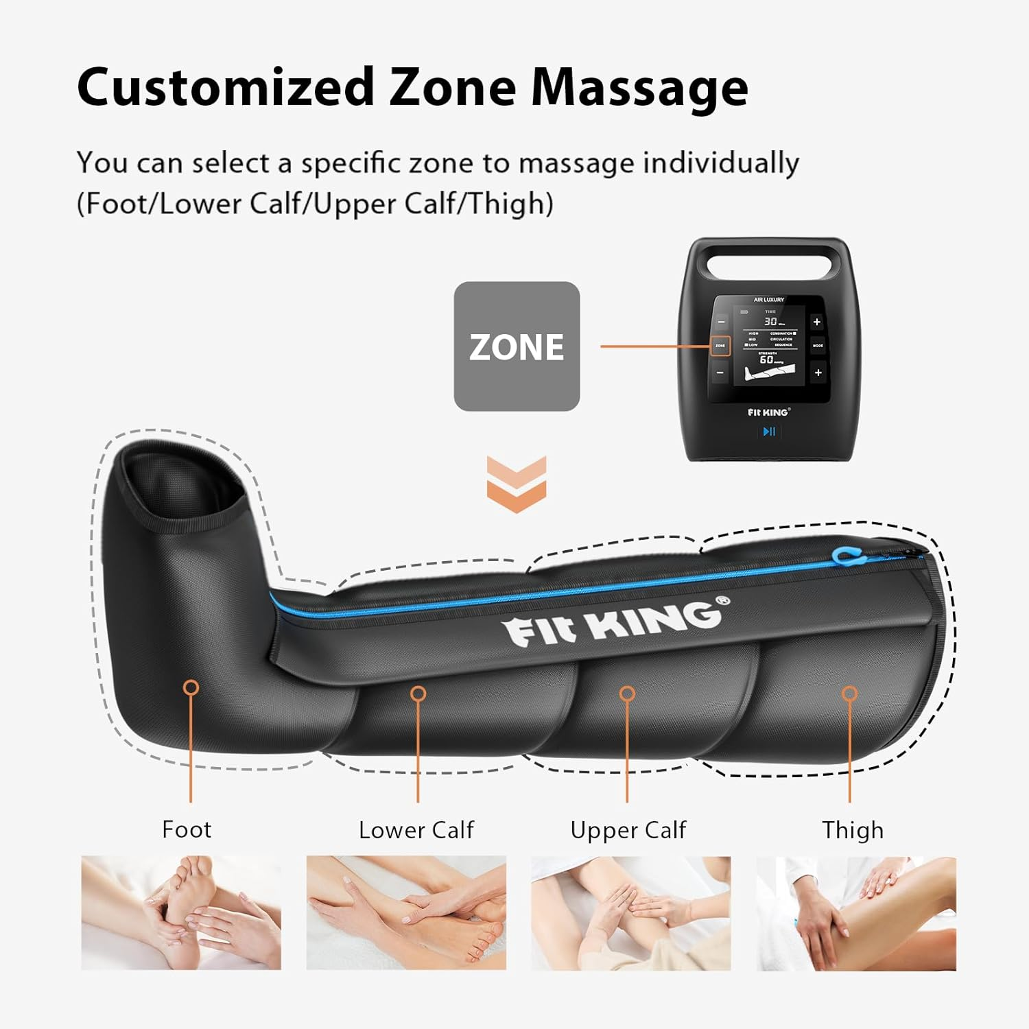 FIT KING Air Compression Recovery System, Cordless Full Leg Massage Boots, Sequential Compression for Circulation Improvement and Fast Recovery, Zone Massage Optional (Small)