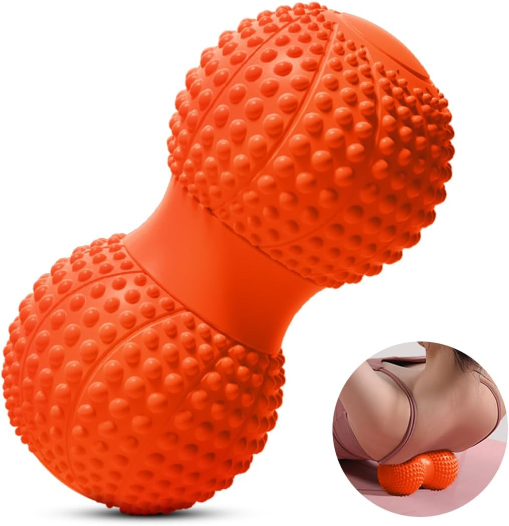 Peanut Massage Ball, Peanut Double Lacrosse Massage Roller Ball for Back Neck Shoulder Spine Legs HIPS, Deep Tissue Peanut Roller Ball Trigger Point Muscle Massage Ball (Orange)