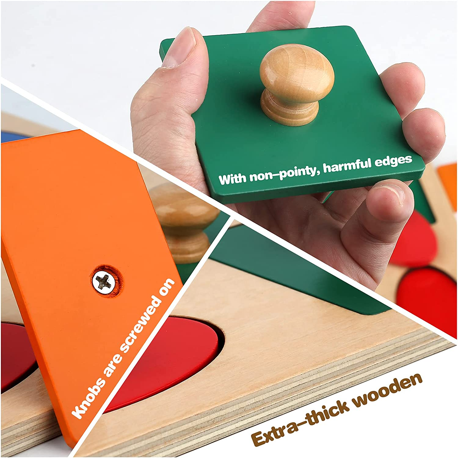 Montessori Wooden Puzzle Board Knob Wooden Puzzle Geometric Shape Puzzle Early Education Material Sensorial Toy for Toddler Shape & Color Sorter image number 3