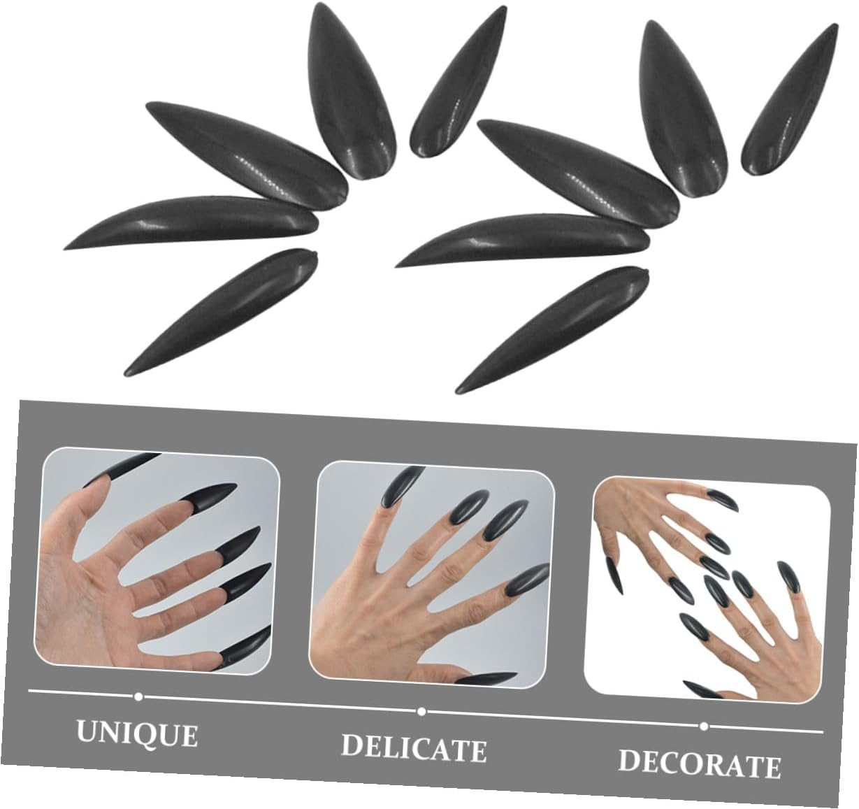 Vaguelly 10Pcs Black Plastic Fake Nails Gothic Press on Nails Women&rsquo;S Manicure Patches Removable Artificial for DIY Manicure Supplies image number 2