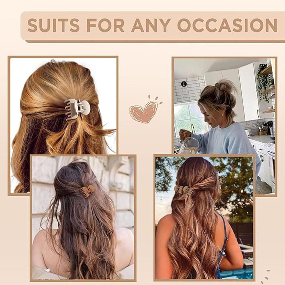 Medium Hair Claw Clips Set for Women Girls - 3 Styles, 9Pcs Rectangle Square and Double Row Teeth Hair Clips for Thick Thin Hair - Nonslip Jaw Clips (Beige, Brown, Black) image number 4
