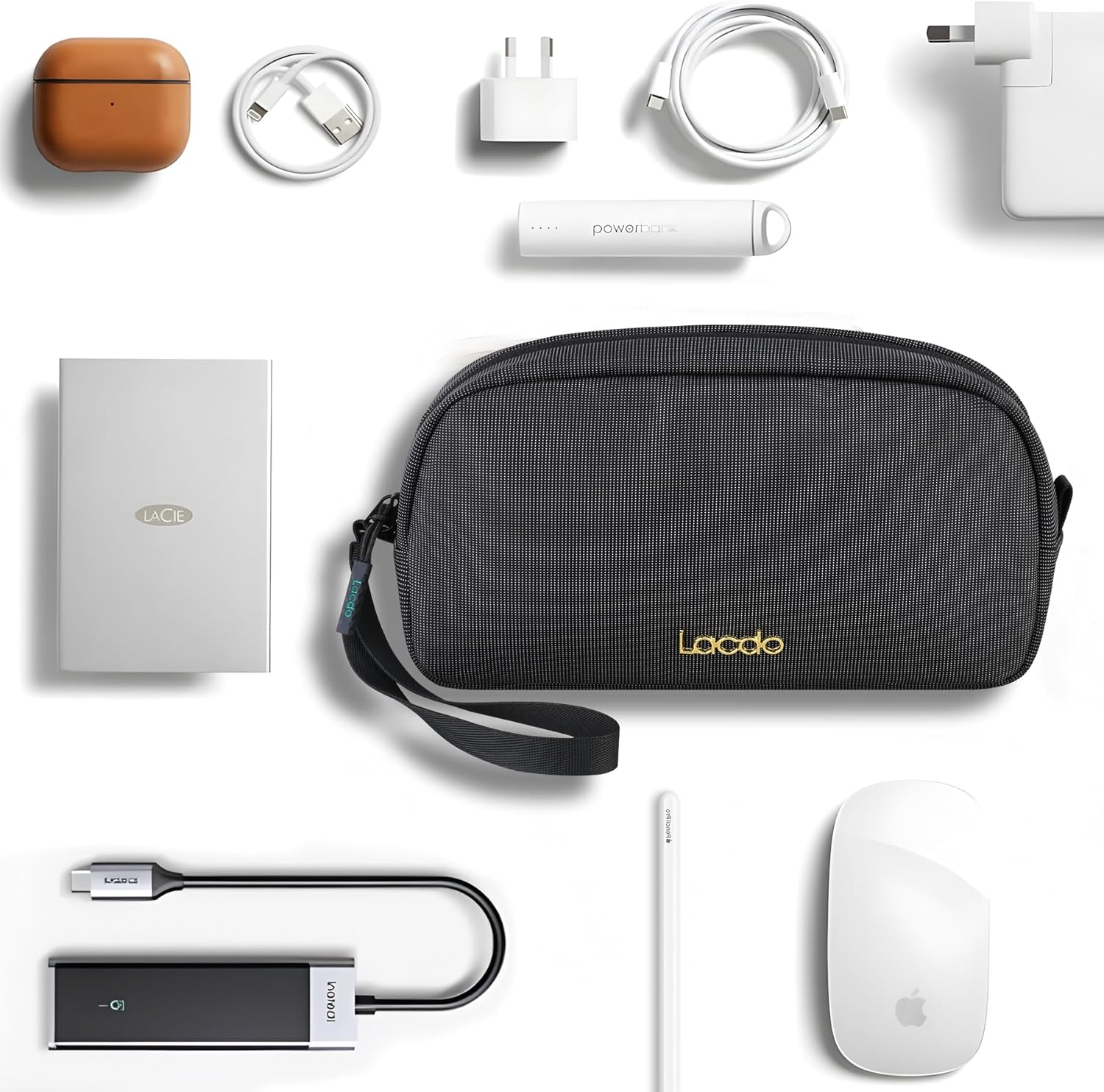 Lacdo Electronics Organizer Travel Case, Travel Bag Cable Organizer for Essentials, Water Resistant Tech Accessories Carry Storage for Cord, Phone, Cables, Airpods, USB Flash Drive, Daily Items, Black