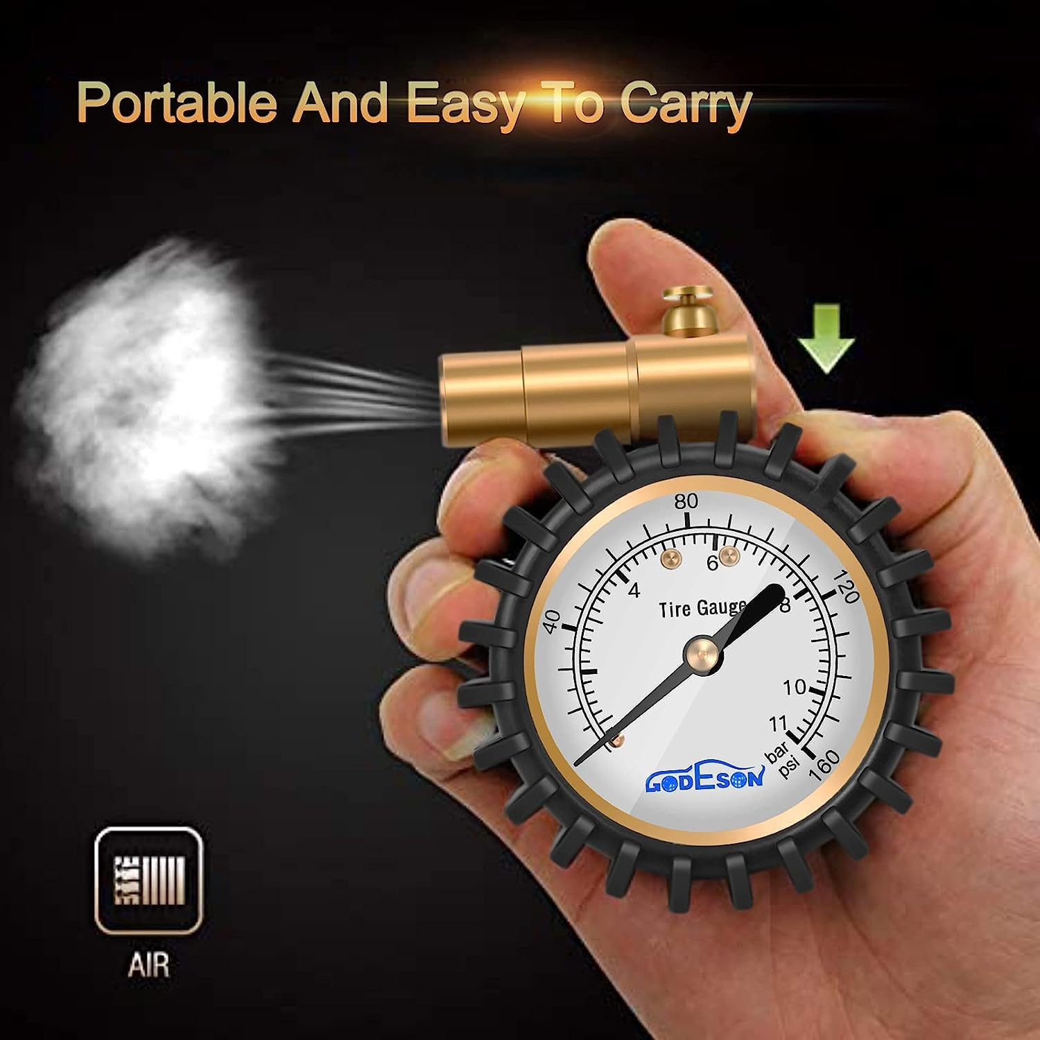 Godeson Presta Valve Tire Pressure Gauge with Bicycle Air Pressure Relief for Road Cycling Tiresrange to 160 PSI/11BAR