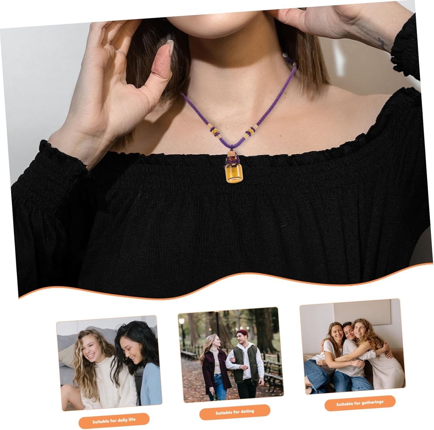 2Pcs Empty Perfume Bottle Pendants Essential Oil Necklace Vintage Travel Bottle Decorative Necklaces image number 4