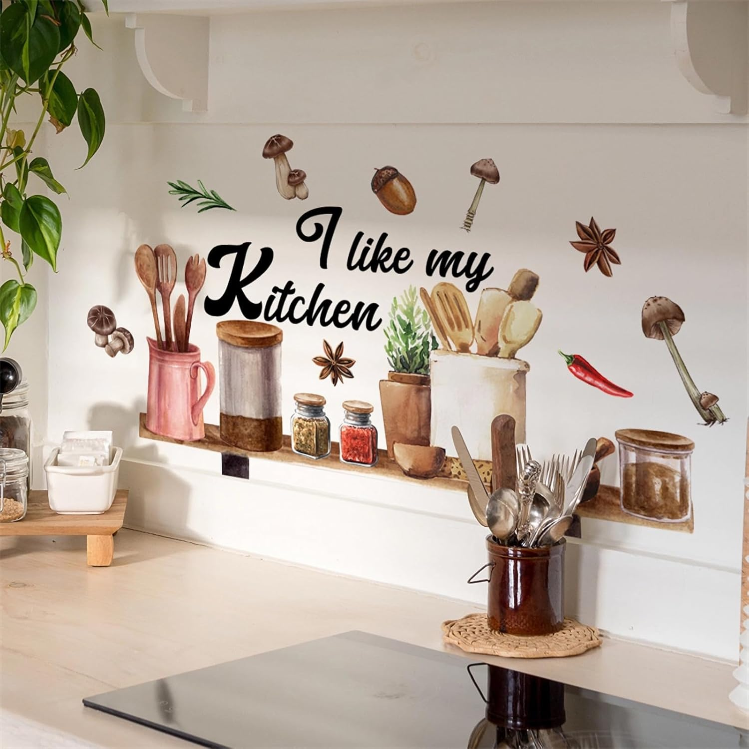 Kitchenware Utensil Shelf Wall Stickers, Sacinora I Love My Kitchen DIY Wall Decals Removable Vinyl Peel and Stick for Kitchen Dining Restaurant Baking Room Bar Home Decor image number 3