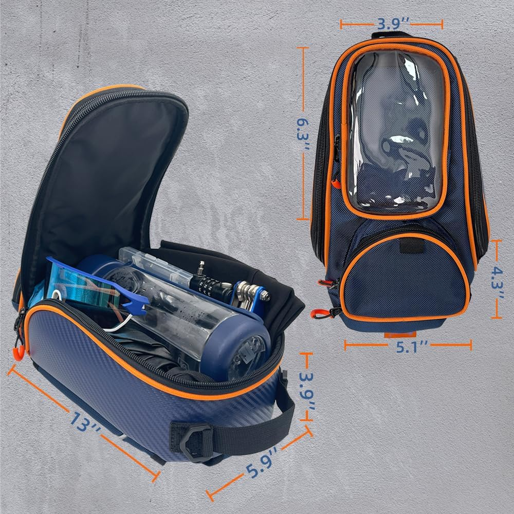 Reygeak Motorcycle Tank Bag，Waterproof, with Super Magnetic Thickened Magnet Blue Orange 1680D PVC Petrol Tank Bag, Large Window Cell Phone Bag, Suitable for Suzuki Kawasaki Honda Harley Yamaha. image number 2