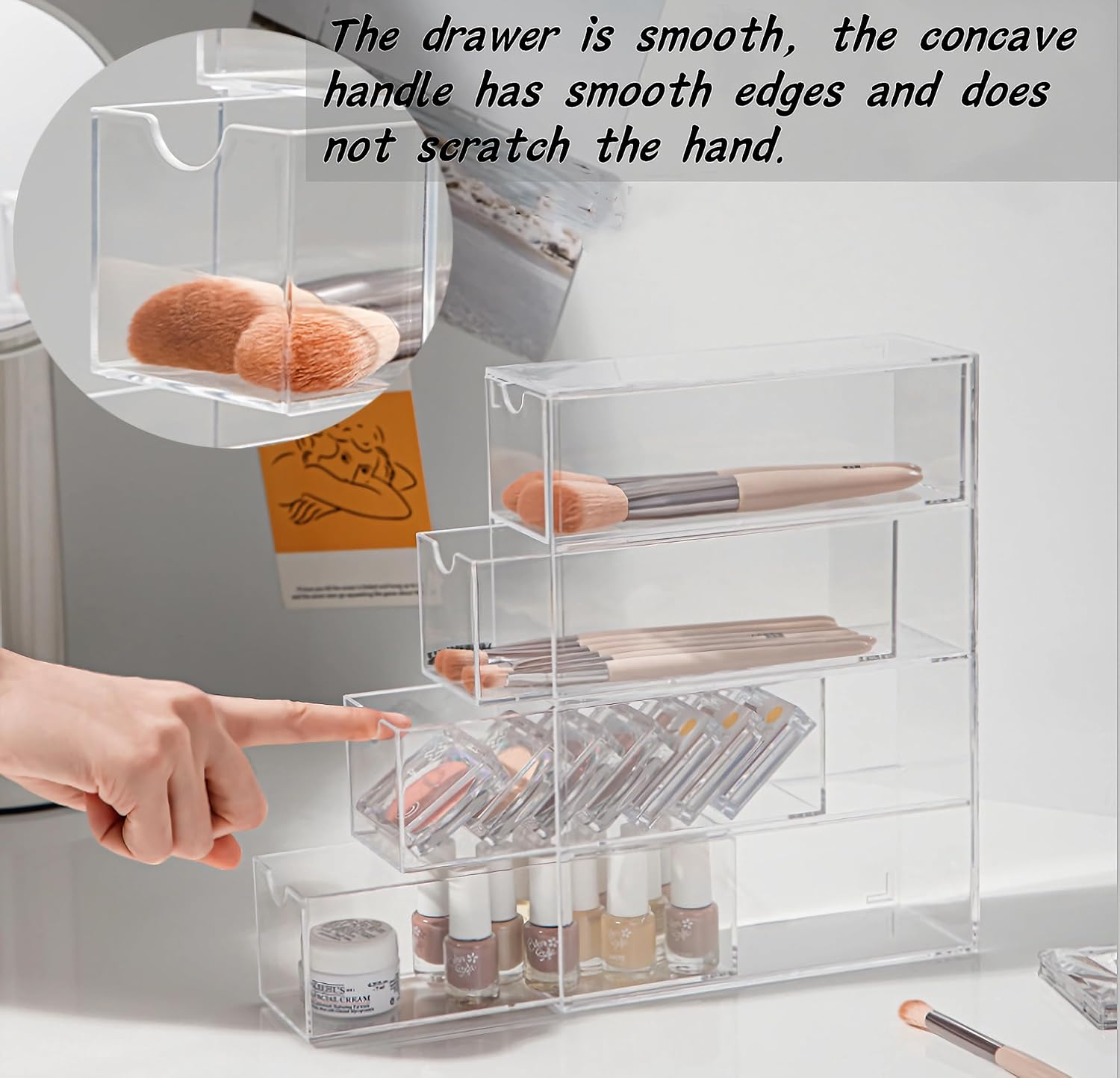 Acrylic Eye Glass Storage Organizer Box with 4 Clear Divided Drawers for Sunglasses Stackable Cosmetic Jewelry Makeup Tabletop Coffee Pod Display Organizer Holder（Clear) image number 5