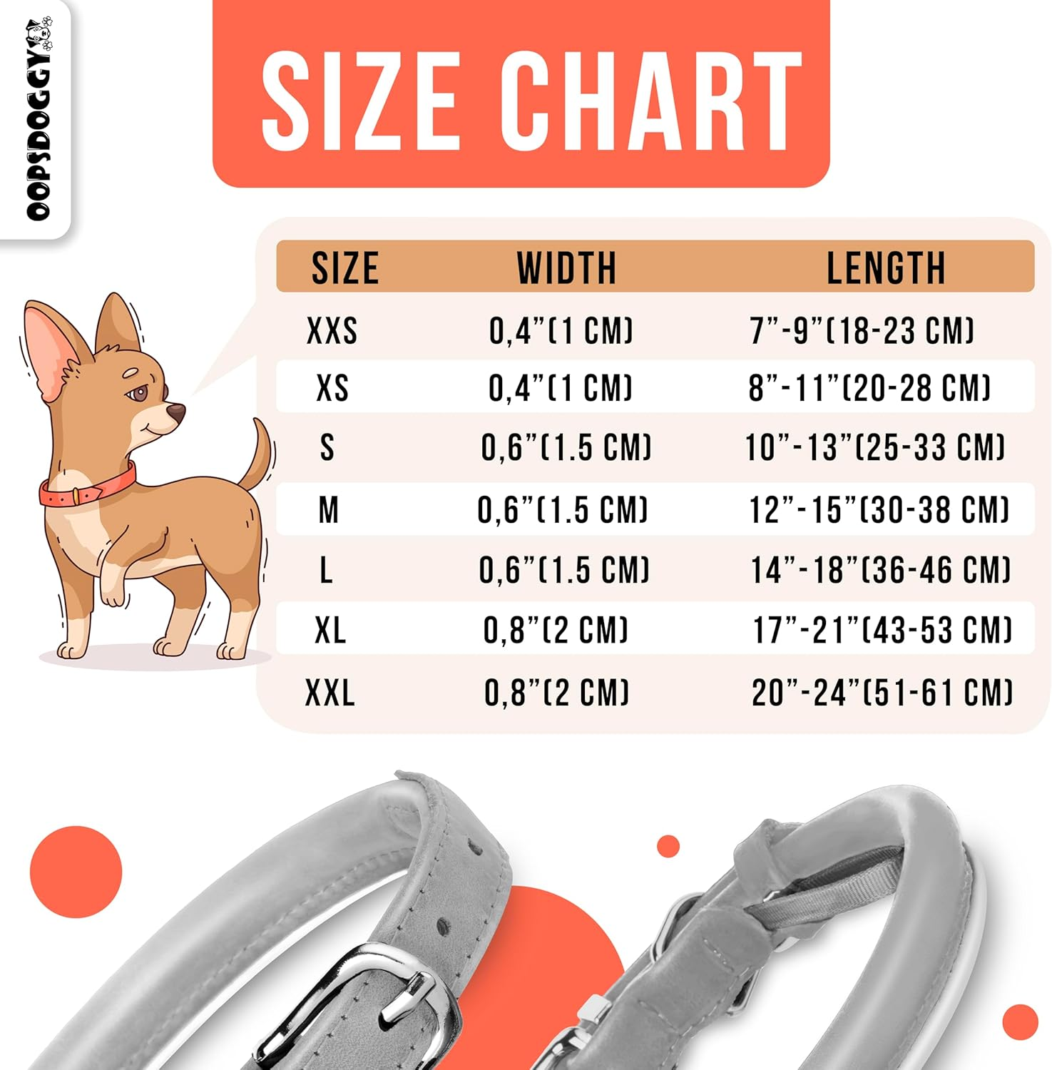 OOPSDOGGY Reflective Rolled Leather Dog Collar for Small Medium Large Dogs Puppy, 8 Colors, 7 Sizes (Blue, XXS, 7"-9") image number 3