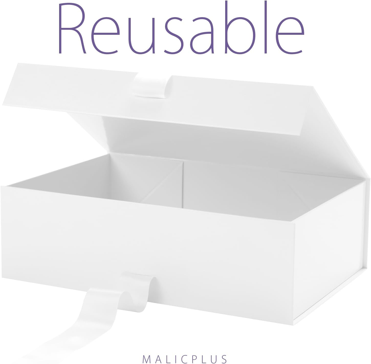 MALICPLUS Large Gift Box with Ribbon 34X22.5X10 CM, White Bridesmaid Proposal Box, Luxury Magnetic Gift Box for Valentine Day (Glossy)