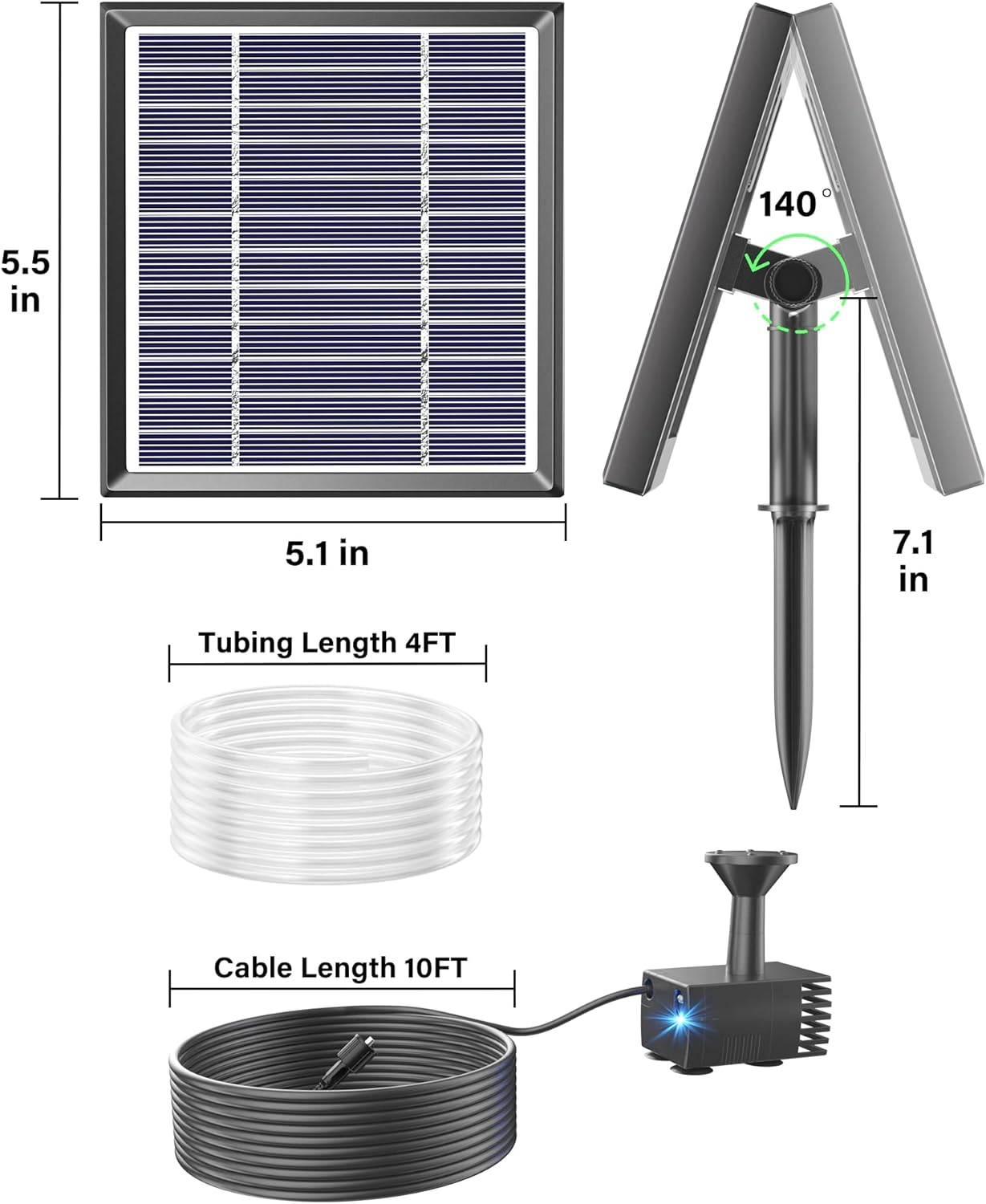 Biling Solar Fountain for Bird Bath, Solar Panel Kit Outdoor Solar Water Pump with 4Ft Tubing for Hummingbird Bath, Small Pond and Fish Tank image number 6