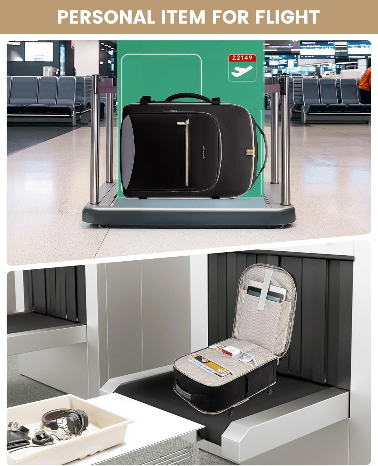 LOVEVOOK 40L Travel Backpack for Women & Men, Large Carry on Backpack for Airplanes with 3 Packing Cubes, TSA Personal Item Travel Bag Fits 17" Laptop, Waterproof Travel Essentials Airline Approved - Black-Grey image number 6