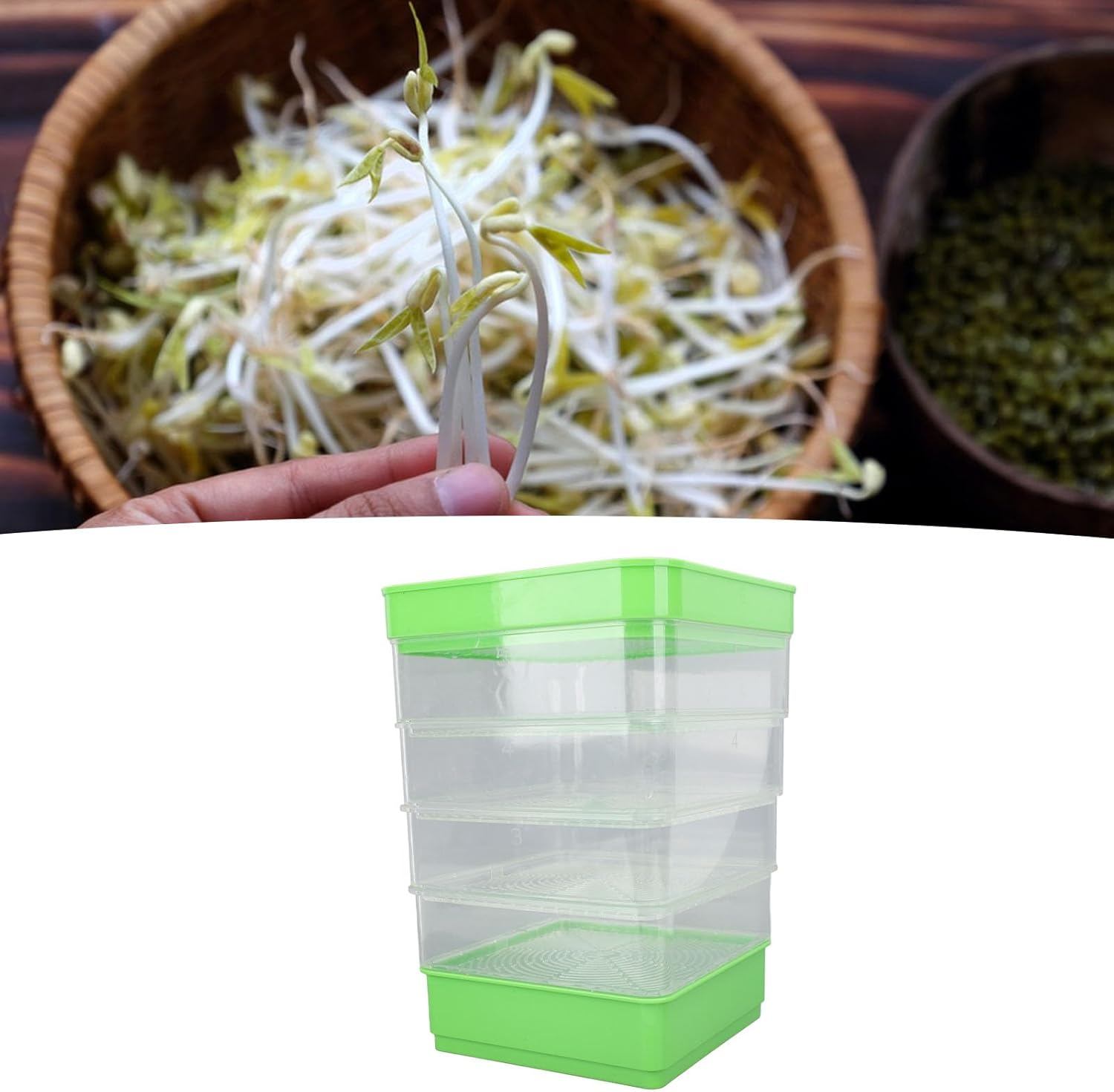 Stackable Sprouter Kit 4 Tier, Seedling Starter Tray with Lid, Wheatgrass Seeds Grower Storage Trays, Microgreens Growing Trays Nursery Tray Seed Germination Tray (With Sunshade)