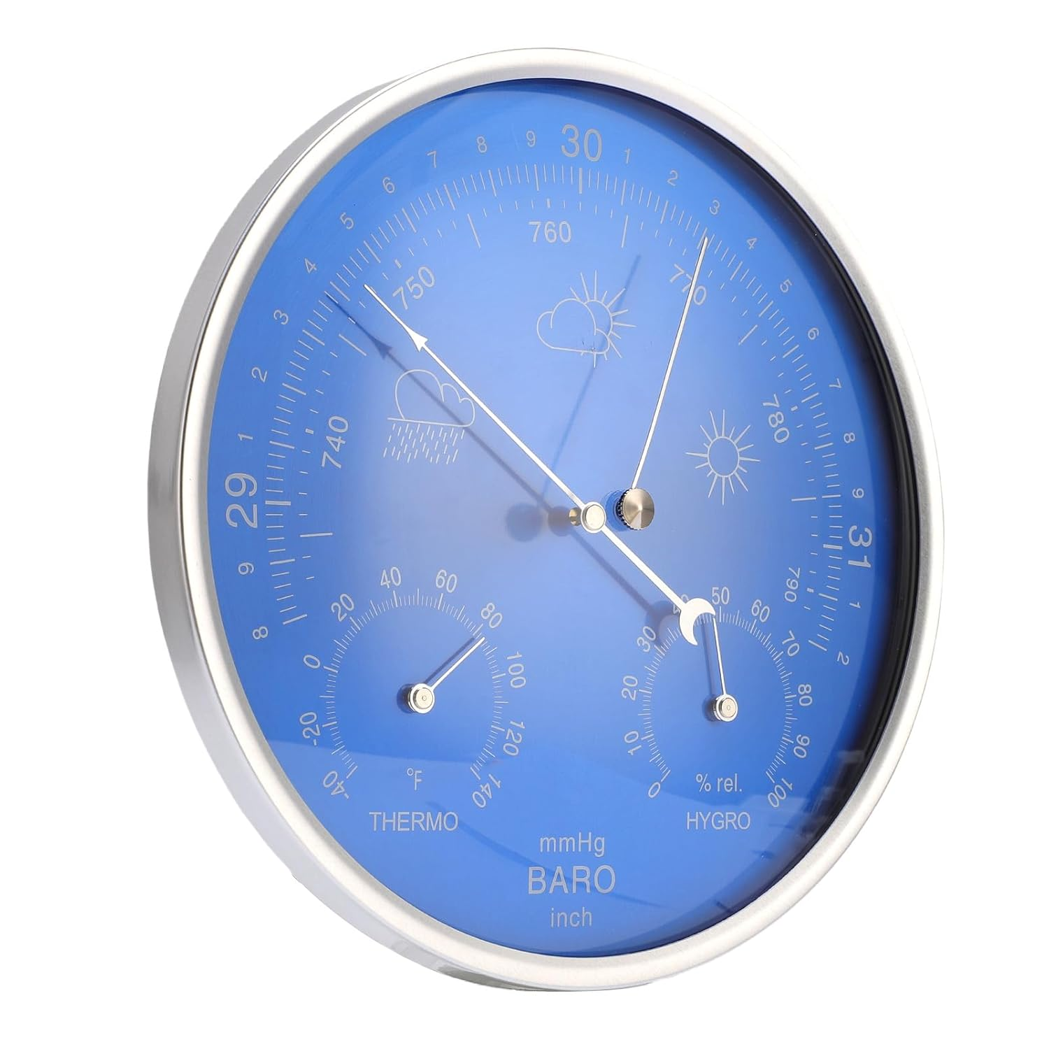 Sorandy All Season Thermometer Barometer Hygrometer, Aluminum Alloy 3 in 1 Indoor Outdoor Weather Station with Large 7.09In Dial, Predicts Weather Trends image number 6