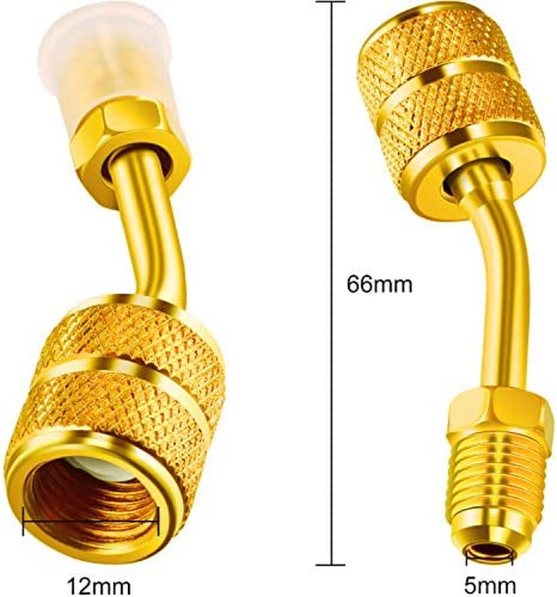 Chinco 2 Pcs R410A Adapter for Mini Split Charging Adapter Vacuum Port with Thimble 5/16 Inch Female Quick Coupler to 1/4 Inch Male Flare for Air Conditioner HVAC Refrigeration (45&deg; Angle) image number 3