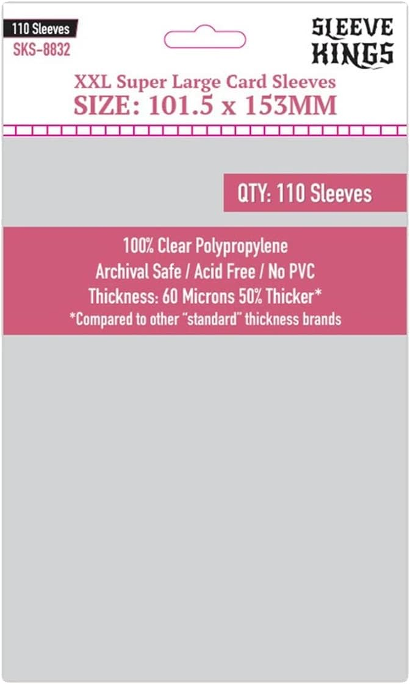 Sleeve Kings Board Game XXL Super Large Card Sleeves 110-Piece Pack, 101.5 Mm X153 Mm Size, Clear