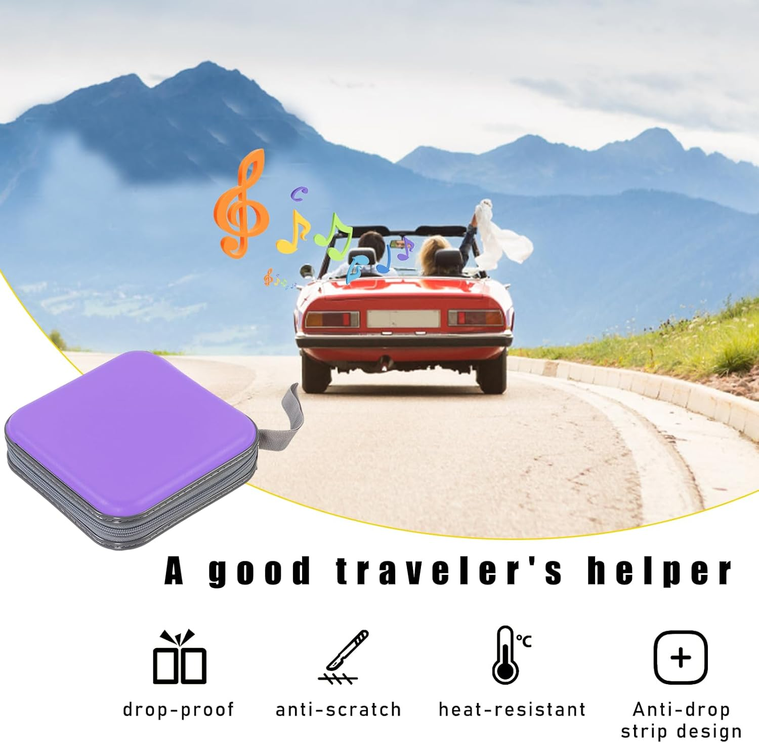 Augeny 48 Capacity CD Case, Portable DVD Hard Plastic Case Holder, Wallet Disc Storage Binder for Car, Home, Travel, Carrying Organizer, Universal Protective DVD Storage Zipper Box (Light Purple) image number 3