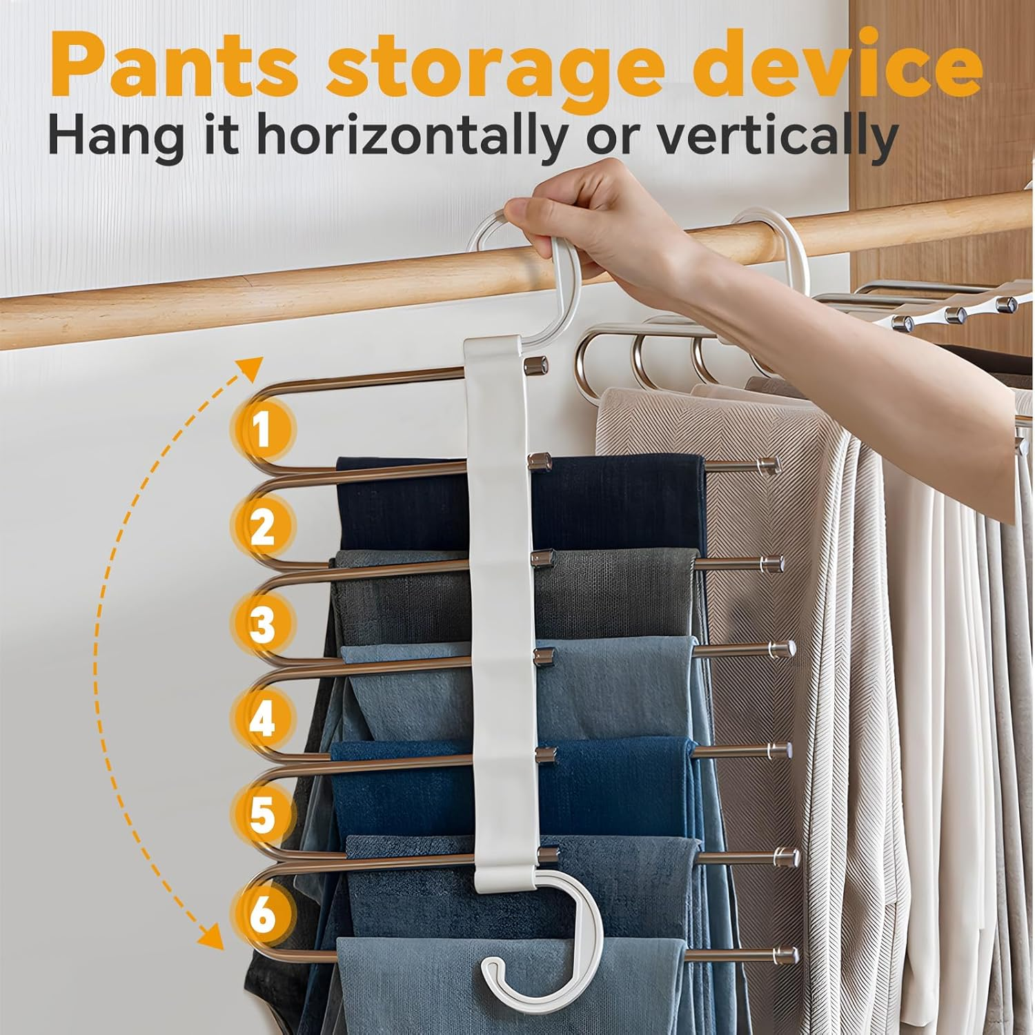DAWNTREES 3 Pack 6 in 1 Pants Rack,Pants Hangers, Trouser Hanger,Adjustable,Non-Slip, Space Saving Multi-Functional Pants Rack - White 3 Pack image number 2