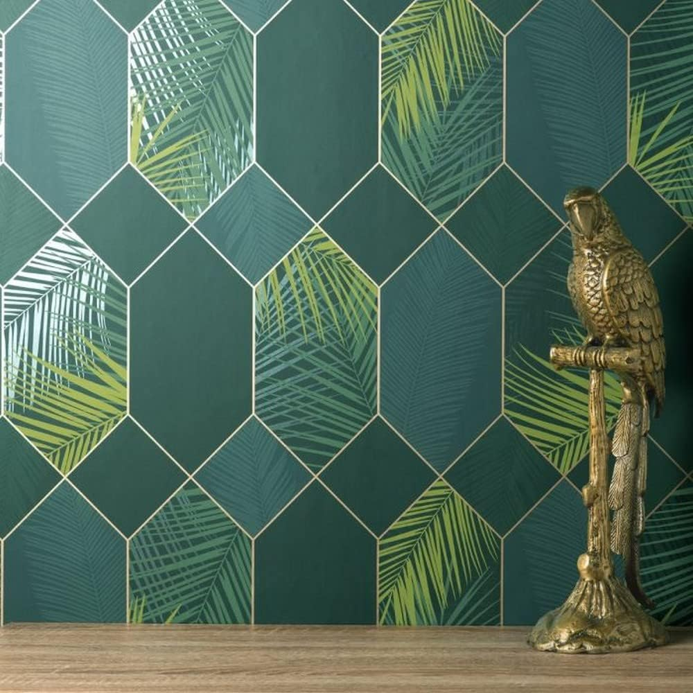Miami Geometric Leaf Wallpaper Emerald/Gold Fine Decor FD42836 image number 5