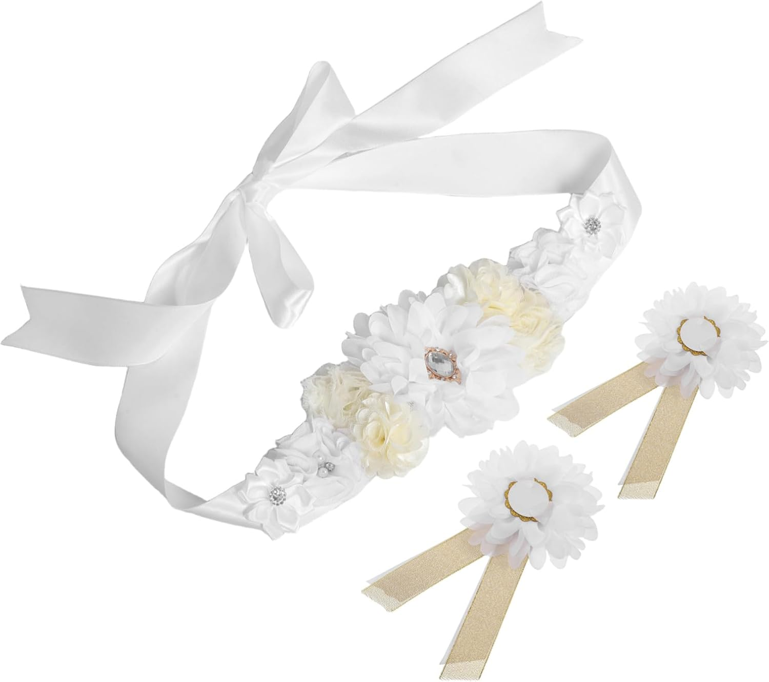 Adjustable Floral Maternity Sash Belt with Soft Breathable Satin Ribbon Comfortable Pregnancy Belly Band for Shower Photoshoot and Special Events