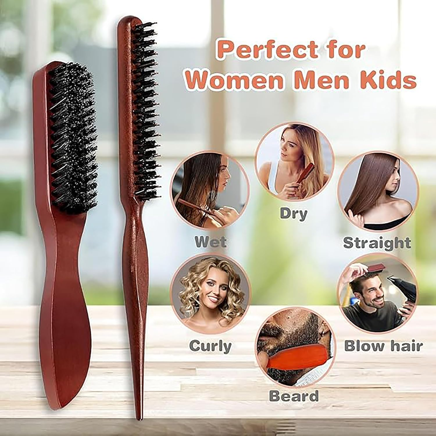 Anti Static Quiff Roller Hair Brush for Men and Women,2Pcs Boar Bristle round Hair Brush Set with Nylon Pin,Smoothing and Teasing for Sleek Hair, Slick Back Hairstyles, and Enhanced Beard Shine image number 6