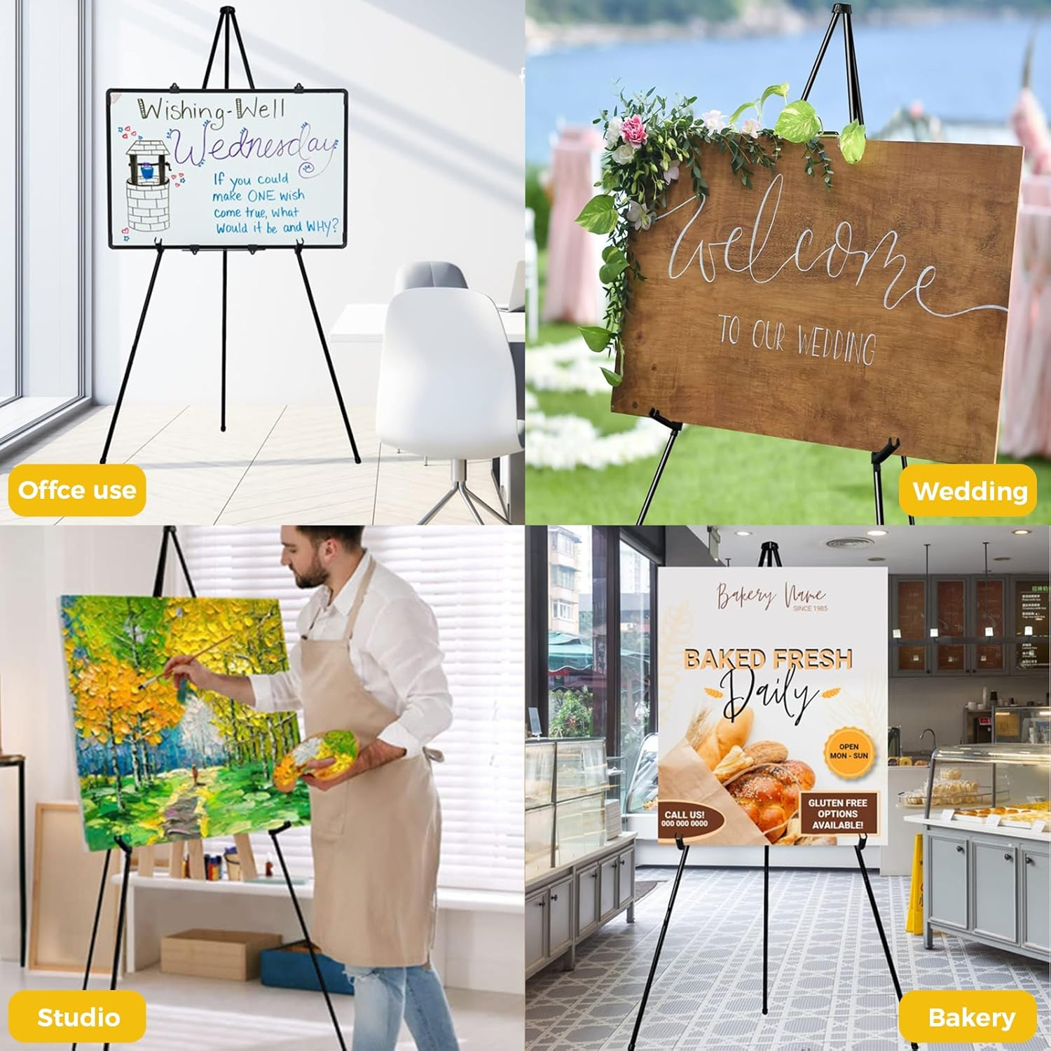 Easel Stand, Instant Floor Poster, Lightweight, 63'' Foldable Artist Easel for Wedding Banner, Painting Canvas, Poster, Adjustable Metal Easel with Portable Bag image number 4