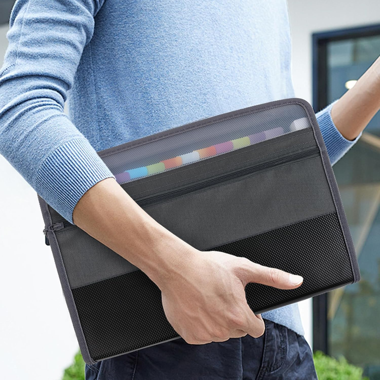 Expanding File Folder Featuring Adhesive Tags with 13 Pockets for Document Organiser, Large Capacity Accordion File Folder for A4-Sized Paper Organization Folder image number 5