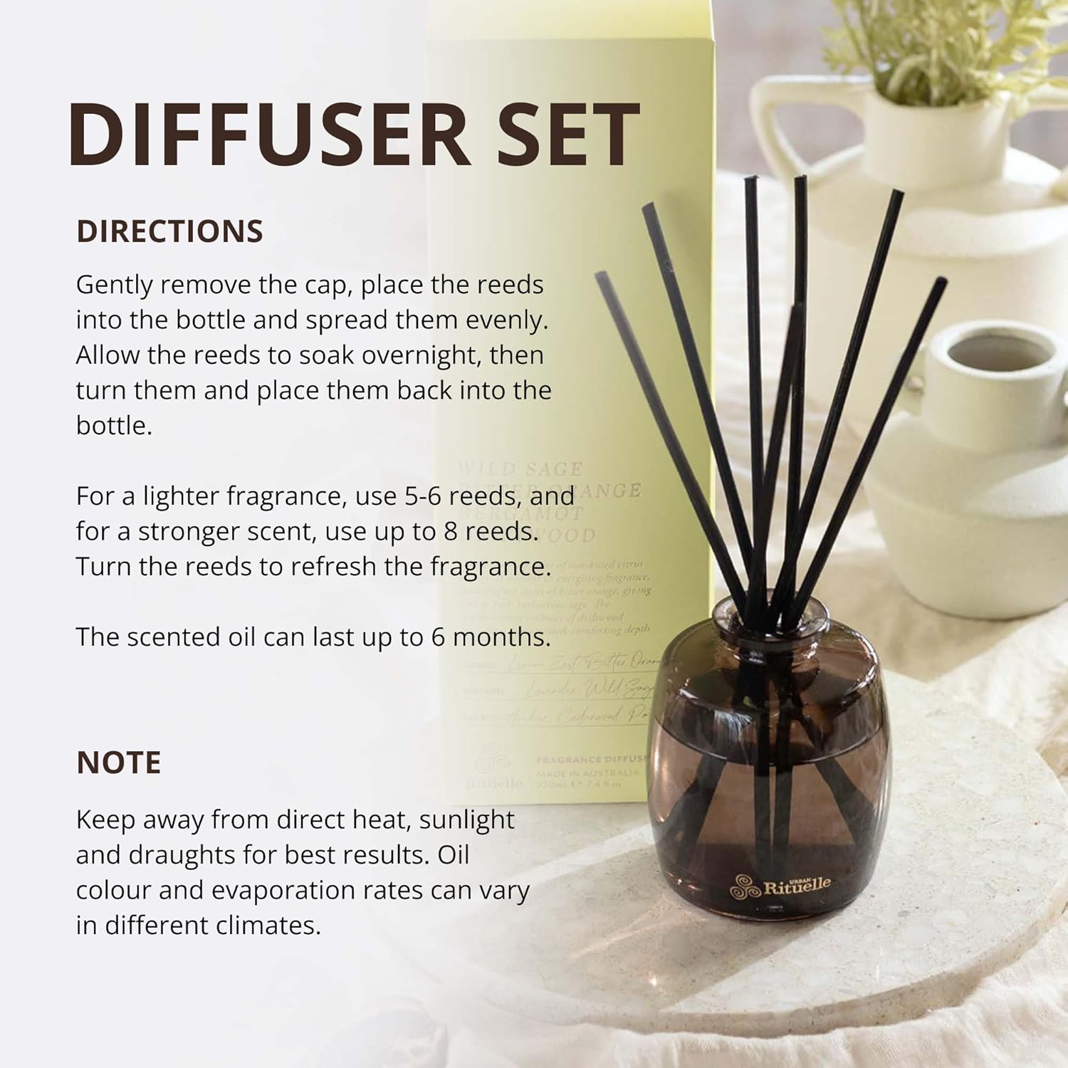 Urban Rituelle Apotheca Fragrance Diffuser Set, 220Ml - Cotton Candy, Vanilla Nectar, Musk & Toffee, Long-Lasting Reed Diffuser with Sweet, Warm & Indulgent Scent for Home, Bedroom or Gift Giving image number 2