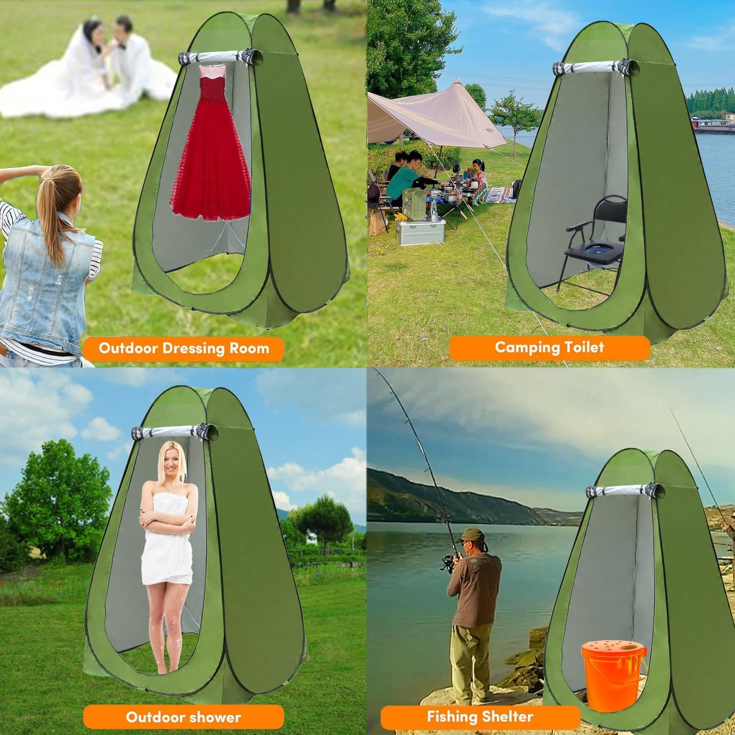 Pop up Privacy Tent,Changing Room Portable Shower Tent for Outdoor Camping Hiking Beach Toilet Shower Bathroom,Easy Set Up(Green) - Green image number 3
