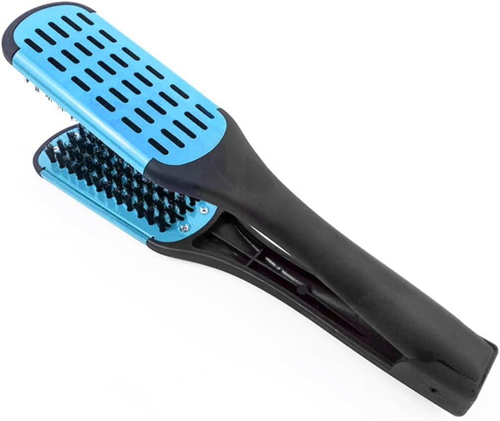 Namvo Hair Straightening Double Brush Comb Clamp Hair Brush Double Brush Comb Soft Handle, Blue, All Hair Types, Unisex, Hair Care Enthusiasts image number 2
