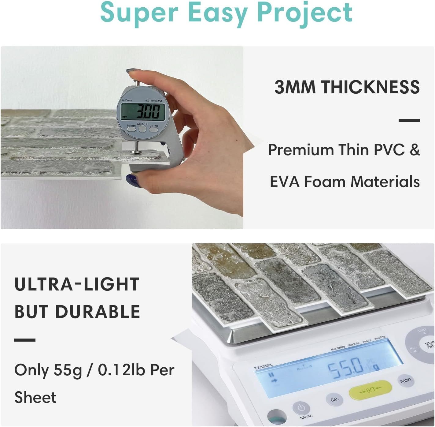 Commomy Peel and Stick Tiles for Wall 3D Wall Panels Faux Brick Stone, 11.8"X11.8", 10 Pcs, Wall Stickers PVC Wall Panels for Living Room, Bedroom, Interior Wall Decor image number 1