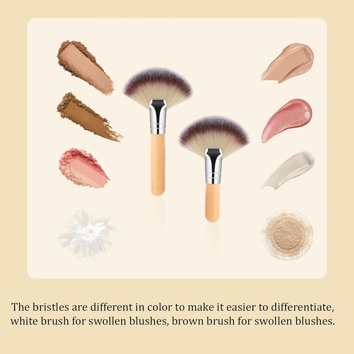 Small Fan Brush, 2 PCS Fluffy Facial Brush Cosmetic Tools Esthetician Supplies Face Applicator for Women Girls Esthetician Makeup Face Cleaning Painting Watercolor Canvas (Brown) - Brown image number 4