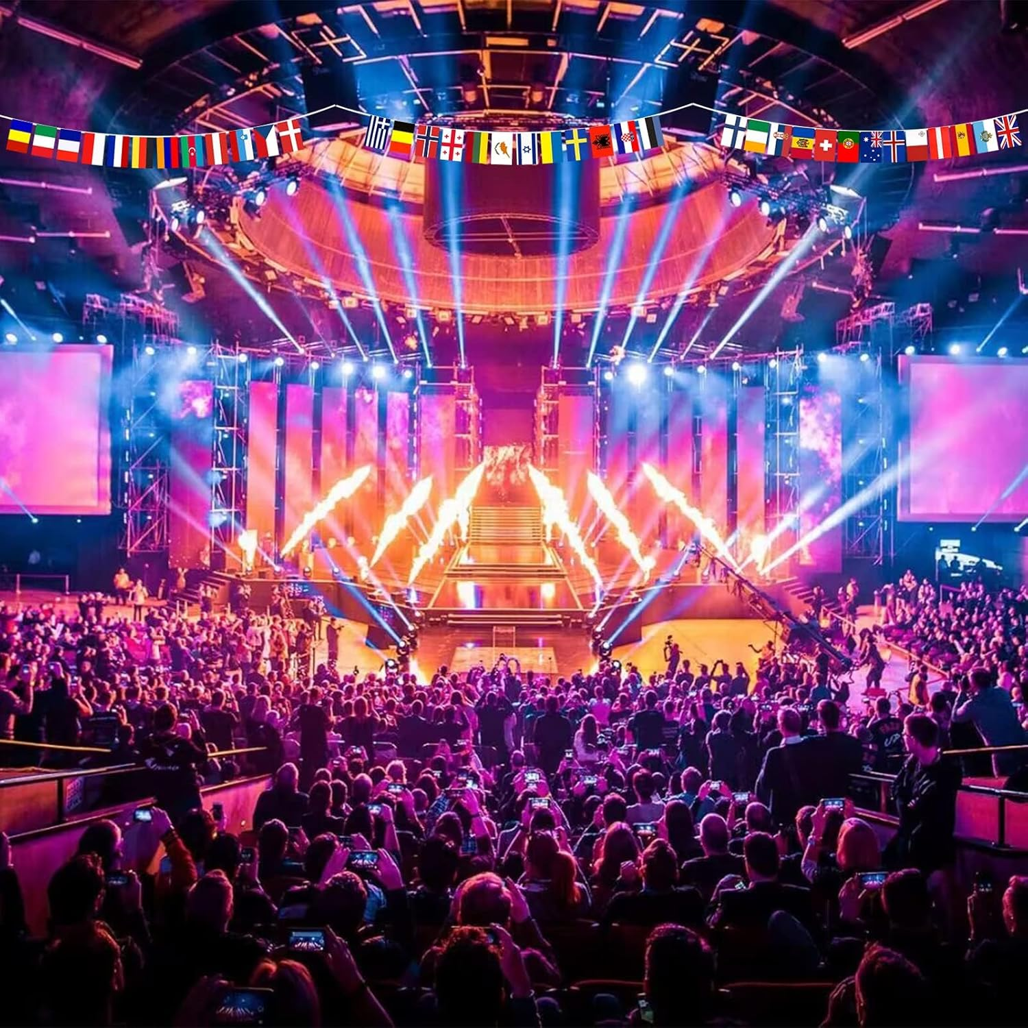 Eurovision Party Decorations Bunting Banner - 10M Eurovision 2025 37 European Flags Bunting 2025 Eurovision Song Contest Decorations for Indoor Outdoor Garden Bar Restaurant,Eurovision Party Supplies image number 1