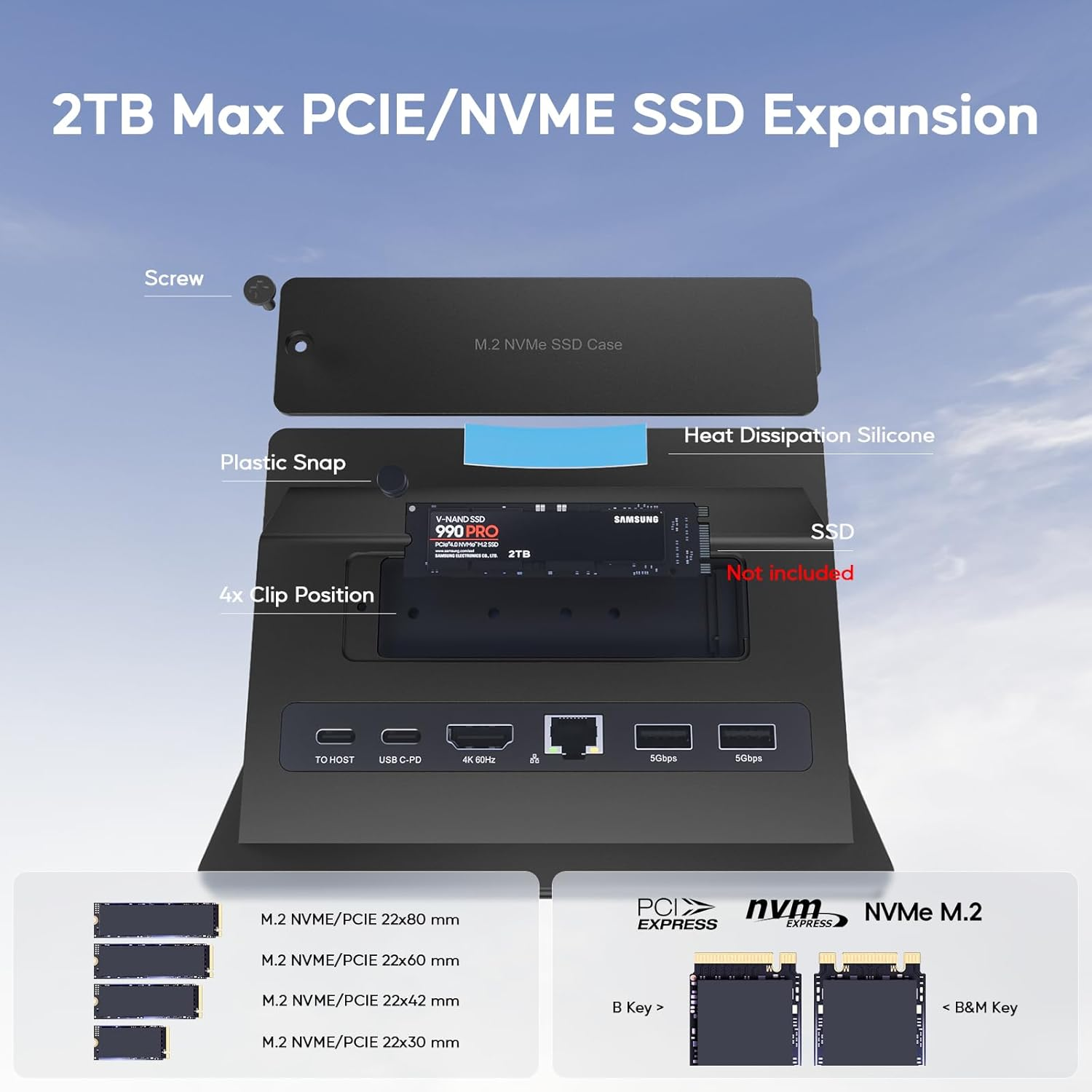 PULWTOP Vertical Laptop Docking Station for Macbook Pro Air, Support M.2 SSD Expansion, HDMI 4K, 2 USB-C 10Gbps, 2 USBA 5Gbps, RJ45, SD/TF, USB-C 100W PD Dock for Full-Featured Type-C Laptops - Black image number 1