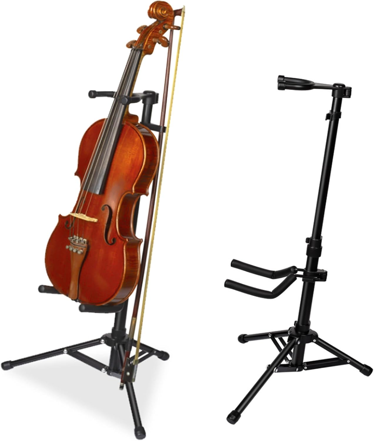 Violin/Ukulele Stand with Bow Holder, Sturdy Violin Foldable Portable Rack Tripod Display Protection image number 6