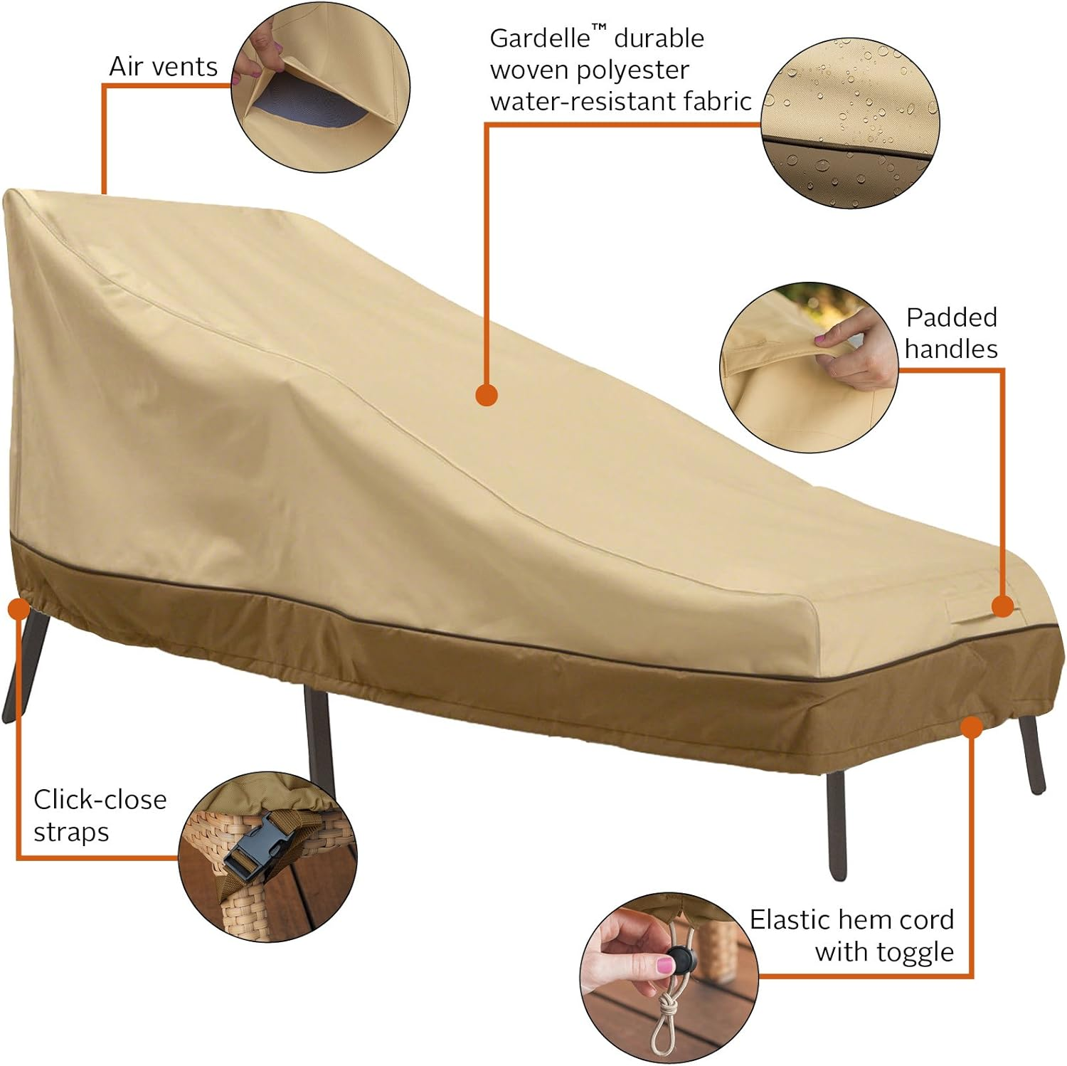 Classic Accessories Veranda Water-Resistant 66 Inch Patio Chaise Lounge Cover, Patio Furniture Covers - 28"D X 66"W X 27.5"H image number 2