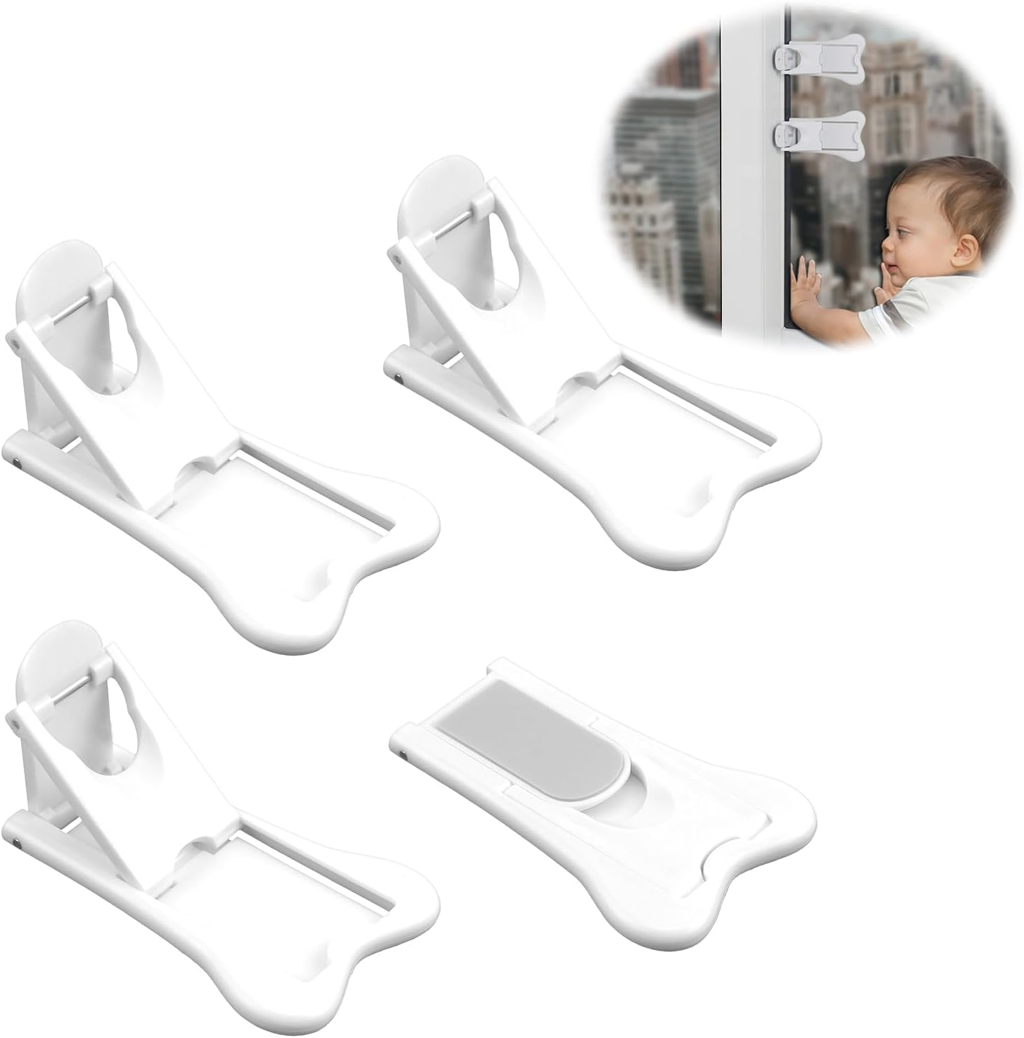 Baby Proofing Sliding Door Lock &ndash; 4-Pack Child Safety Locks for Sliding Glass Doors, Cabinets & Windows, No-Drill, Adhesive Security Latches for Kids & Pets image number 6