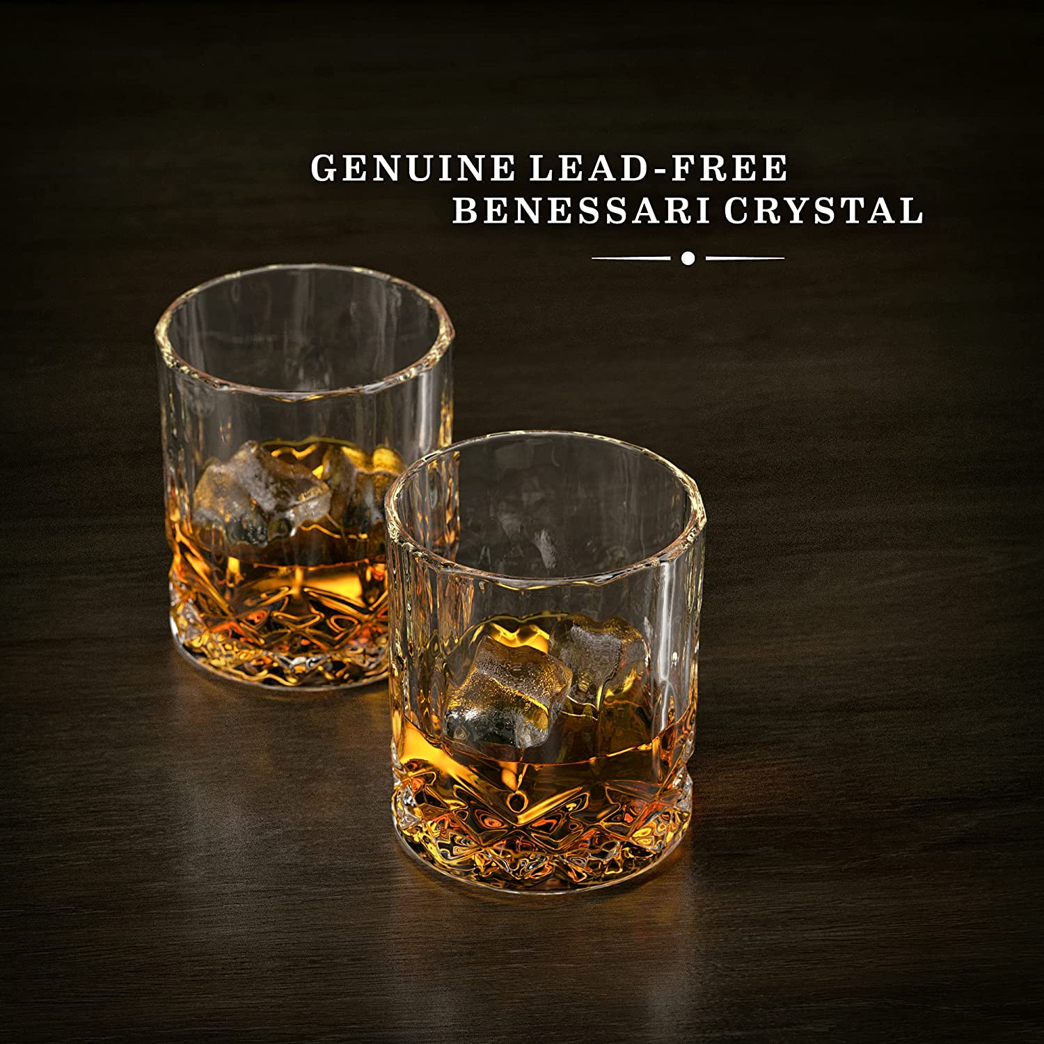 BENESSARI Whiskey Glasses Gift Set - Premium Old Fashioned Whisky Tumbler Gifts for Men or Woman Birthday; Rocks Whiskey Gift Box Set of 2 | Lead-Free Crystal Glasses for Bourbon, Scotch, Cocktail Set image number 3