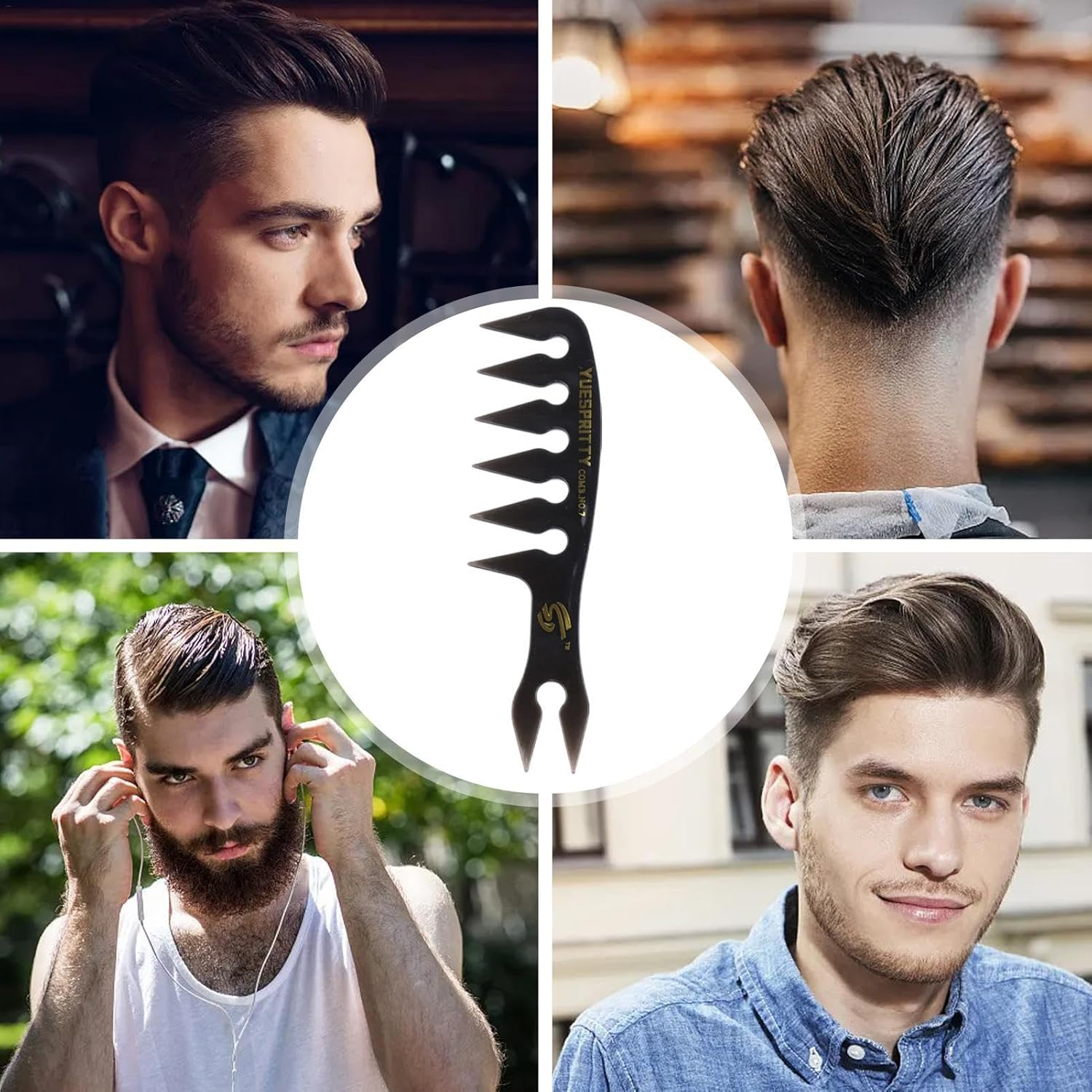 Slicked-Back Combs - Wide Tooth Comb Hairdressing Brush,Wide Large Tooth, Slick Back Hair Brush, Retro Oil Head, Men'S Styling Comb for Salon Barbers, Men Boy Gentleman - N07 image number 4