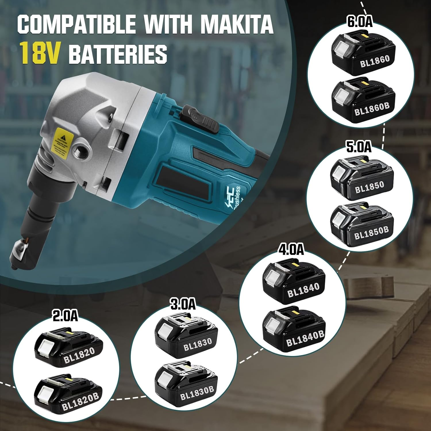 Cordless Metal Nibbler for Makita 18V Battery, 800W Sheet Steel Cutter with 2200RPM Brushless Motor, 360 Degree Rotating Blades for Cutting Stainless Steel, Aluminium, Plastic (Battery Not Included) image number 4