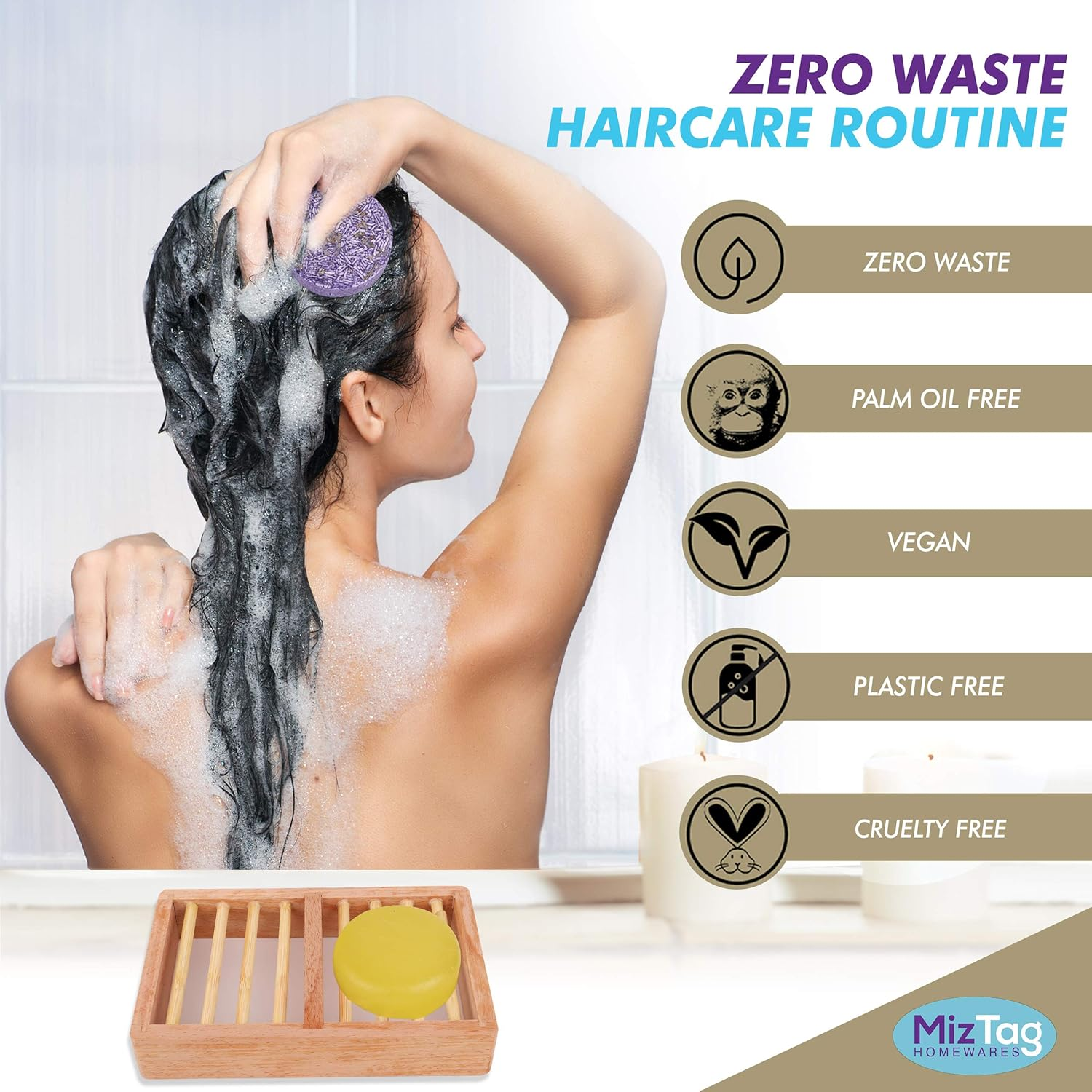 Shampoo and Conditioner Bars with Natural Vegan Ingredients - Phthalate-Free, Paraben-Free - Holder and Travel Tins Included image number 5