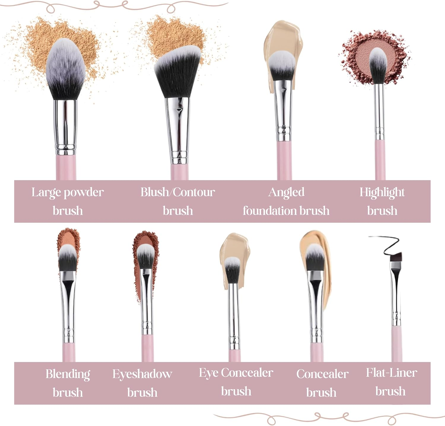 Makeup Brush Set (9 Pieces) - Includes Foundation, Powder, Concealers, Highlighter, Contour, Eye Shadows & Blush Brushes - Face & Eye Make up Brushes with Synthetic Bristles - Leather Case Included image number 4