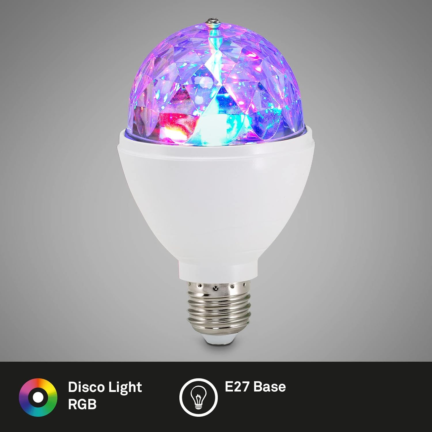 Briloner Leuchten 0528-003 LED Party Light Disco Lighting Effects Self-Rotating Colour Changing Light Bulb 3 W for All Lamps with E27 Socket Plastic 8 X 8 X 13 Cm image number 6