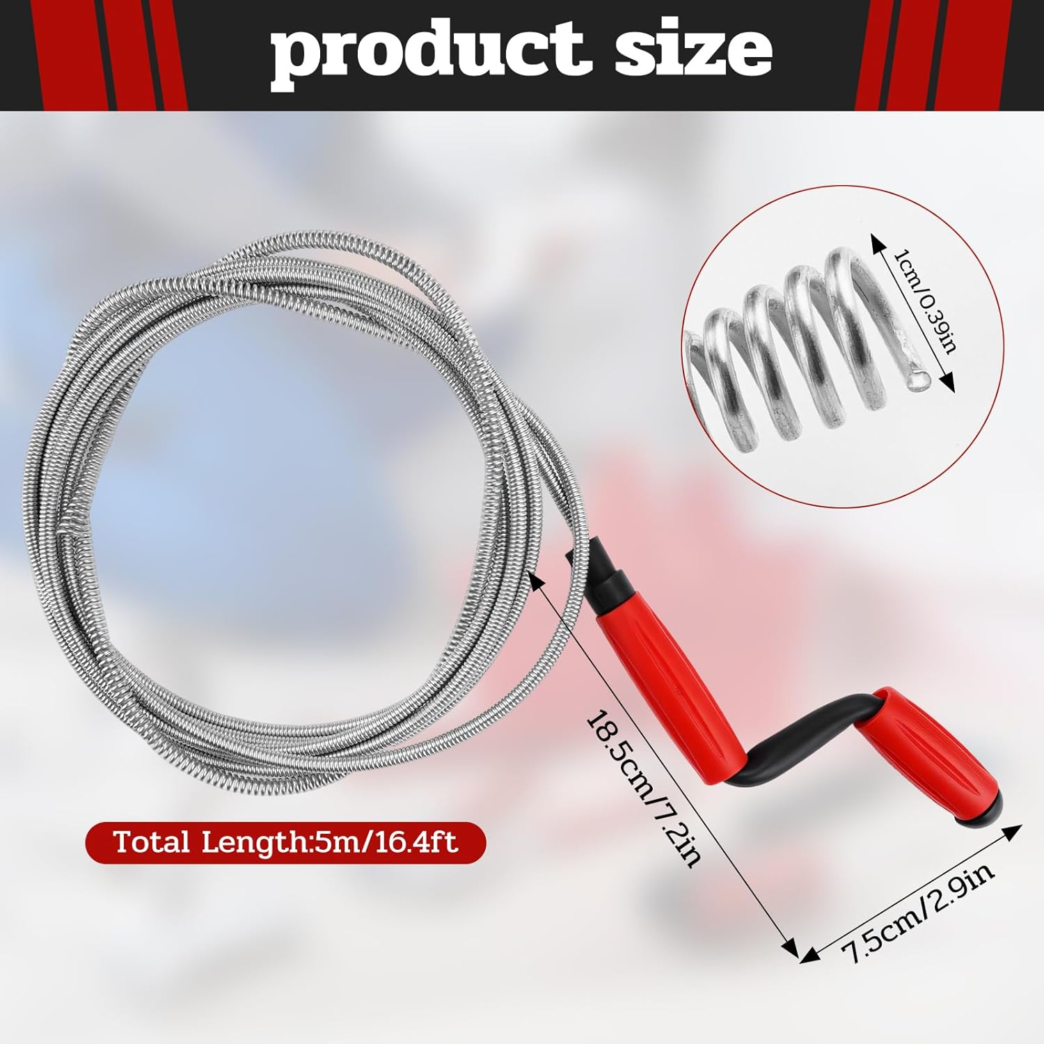 Pipe Cleaning Shafts 5 Meter Spiral Drain Cleaner with Drill Manual Operation Suitable for Sinks, Bathtubs, Toilets and Shower Rooms