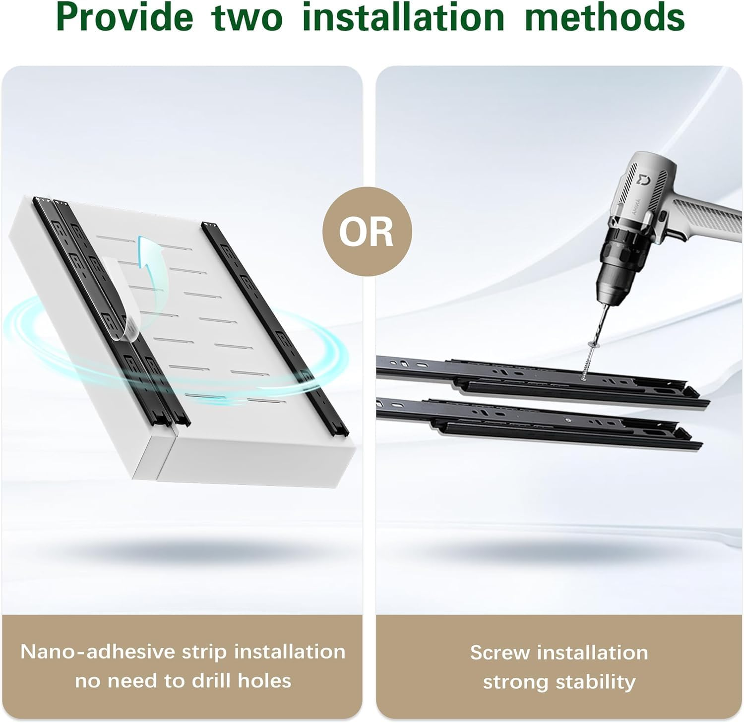 2 Pack Pull Out Cabinet Organizer Expandable, Adhesive with Nano Film, Pull Out Drawers for Cabinets in Kitchen, Pantry or Bathroom(White,17''Deep) image number 3