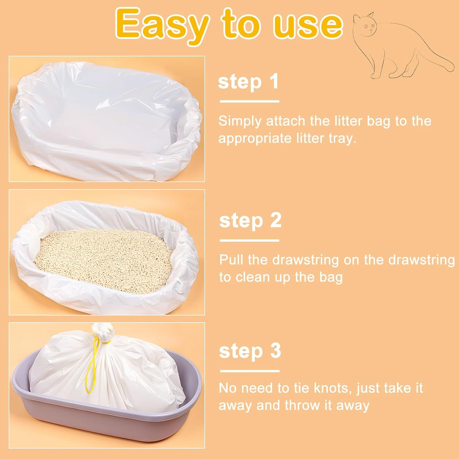 HENGBIRD Cat Litter Box Bag 1 Roll 20 Pieces Cat Litter Box Bag with Drawstring Thickened Bag for Cat Litter Tray Tear-Resistant Cat Litter Tray Bag Strong Load Capacity 79 X 45 Cm