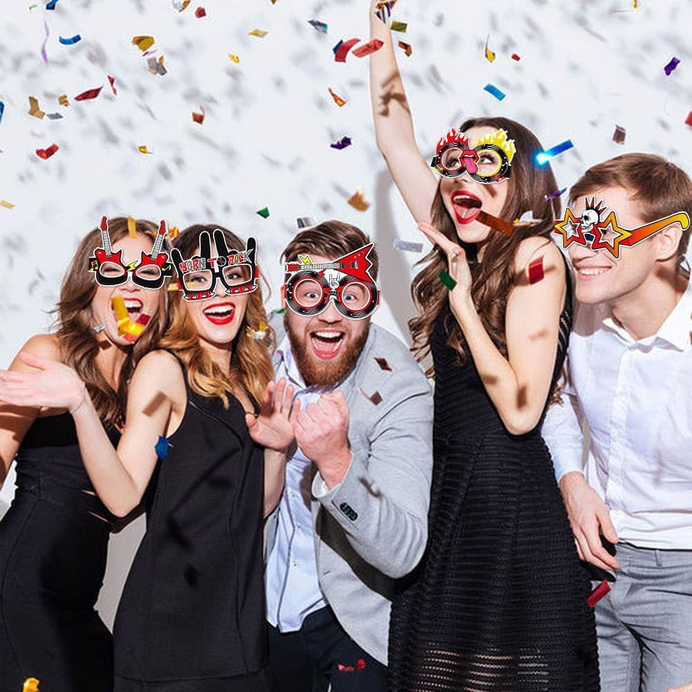Buziba 8Pcs Rock and Roll Party Decorations Rock Star Paper Glasses Eyeglasses Rock N Roll Photo Booth Props for Rock Theme Birthday Party Favors Supplies image number 1