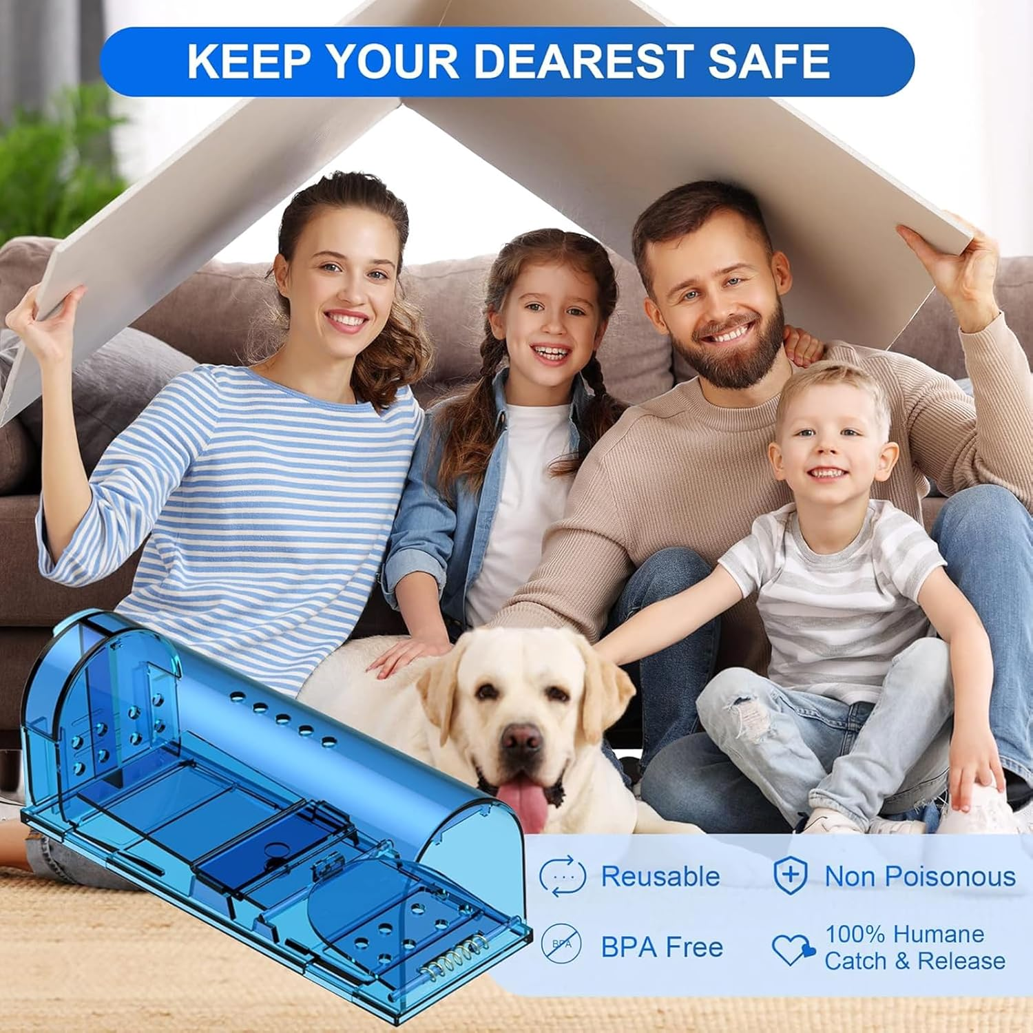 Weidllys Humane Mouse Trap | Catch and Release Mouse Traps That Work | Mice Trap No Kill for Mice/Rodent Pet Safe (Dog/Cat) Best Indoor/Outdoor Mousetrap Catcher Non Killer Small Capture Cage (Blue) image number 1