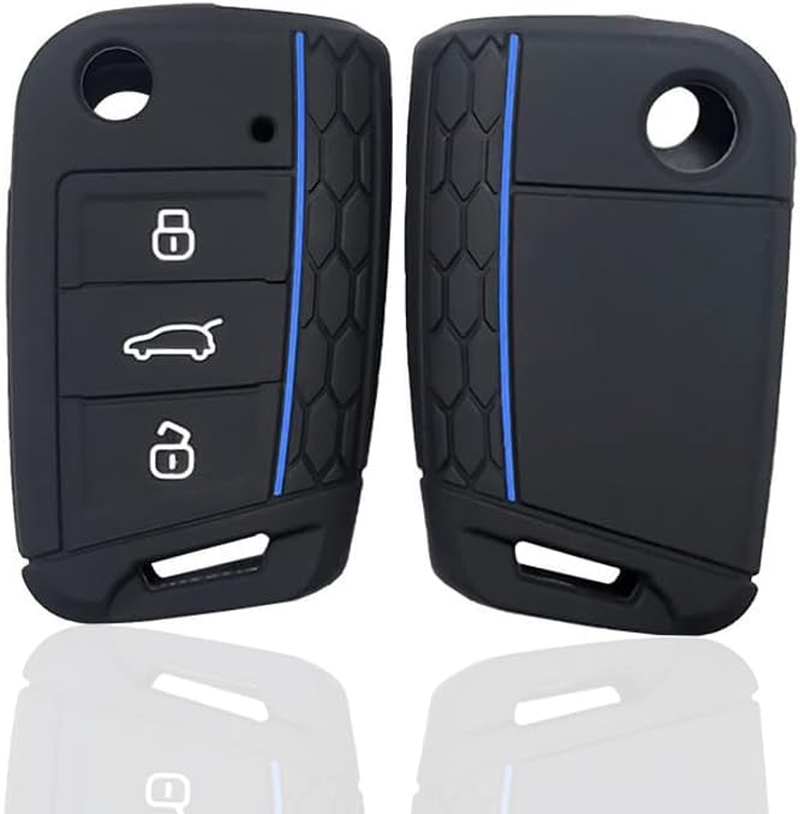 Silicone Car Key Fob Covers for VW Golf 7 Mk7 Polo MK6 Touran Tiguan Tarraco T-ROC Seat Leon Cupra Ibiza Skoda Octavia Superb Kodiaq, 3 Button Remote Car Key Protection Case Accessories image number 5