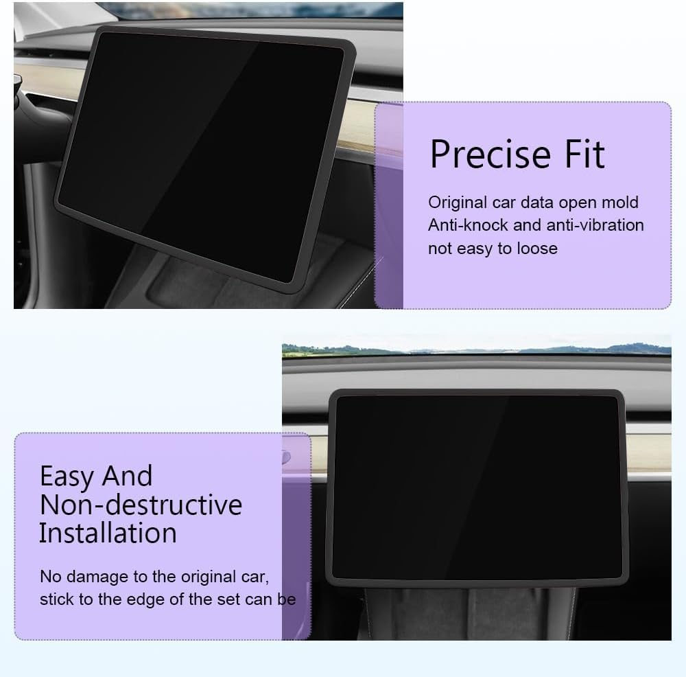 VINBY Screen Protector Frame for Model 3 / Y 2024 2023 2022 2021 2020 2019 Center Console Accessories Decor Protection Screen Shatter Proof Cover Soft Silicone Edges (Black) image number 4